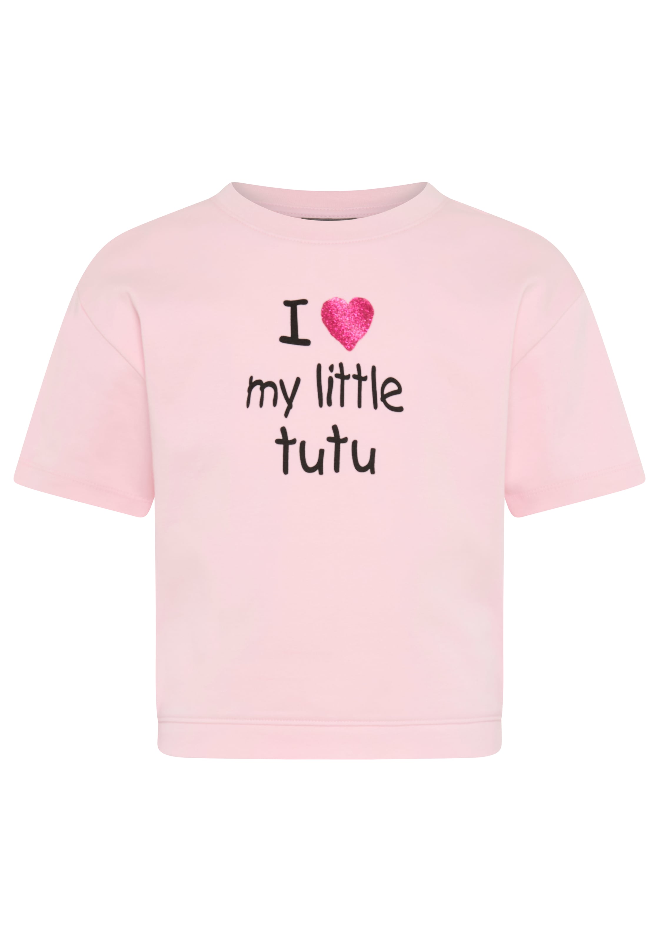 KIDSWORLD T-Shirt »mit Glitzerprint und Tüll-Saum: I love my little tutu« Basic Passform, Kurzarm, mit Volant aus Polyester