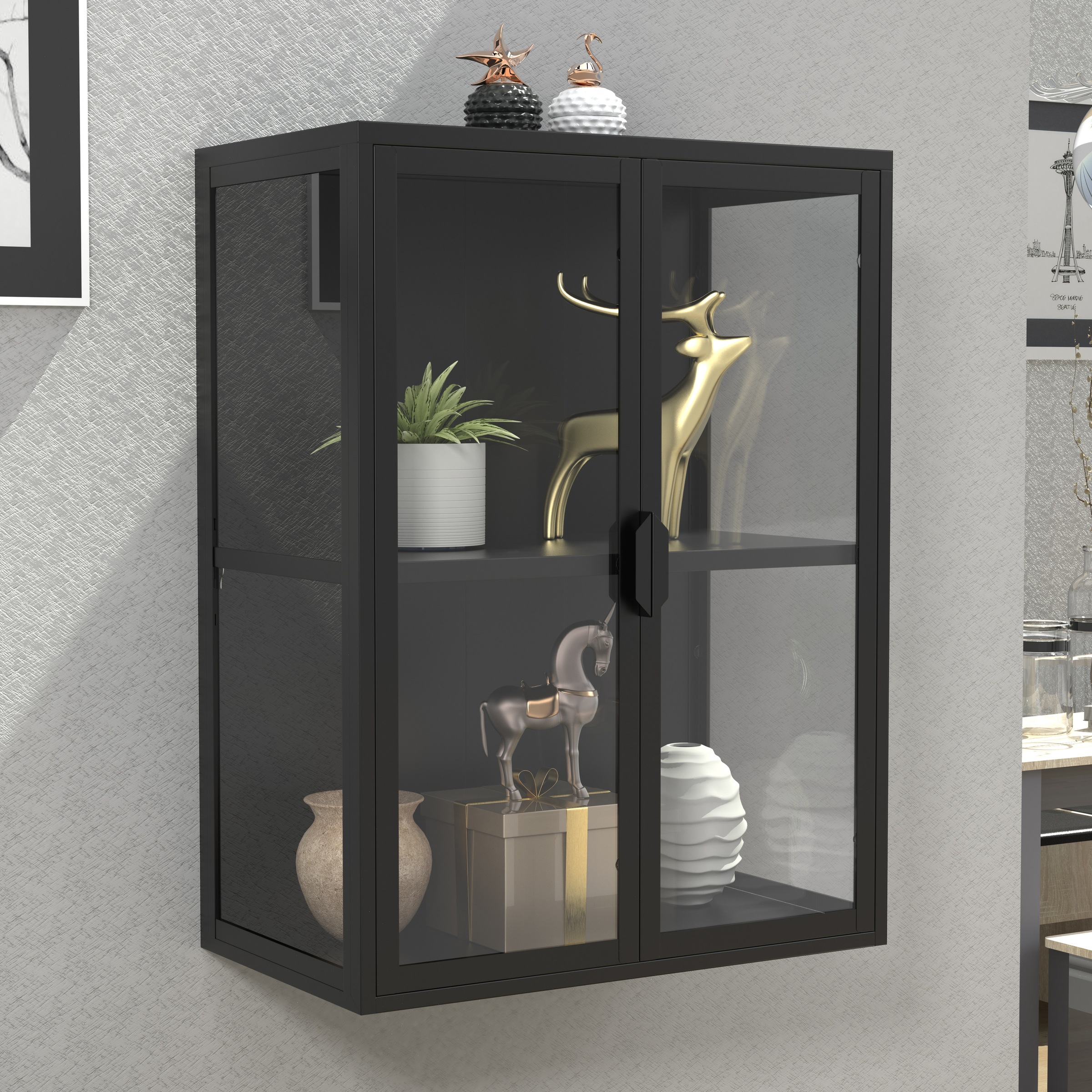 VCM Wandregal »VCM Glasvitrine hängend | Vitrine Glas mit ESG-Sicherheitsglas | Maße ca. H. 80 x B. 60 x T. 35 cm | Hängevitrine Glas | Modern und platzsparend | Glas Vitrinenschrank - Flokas M«