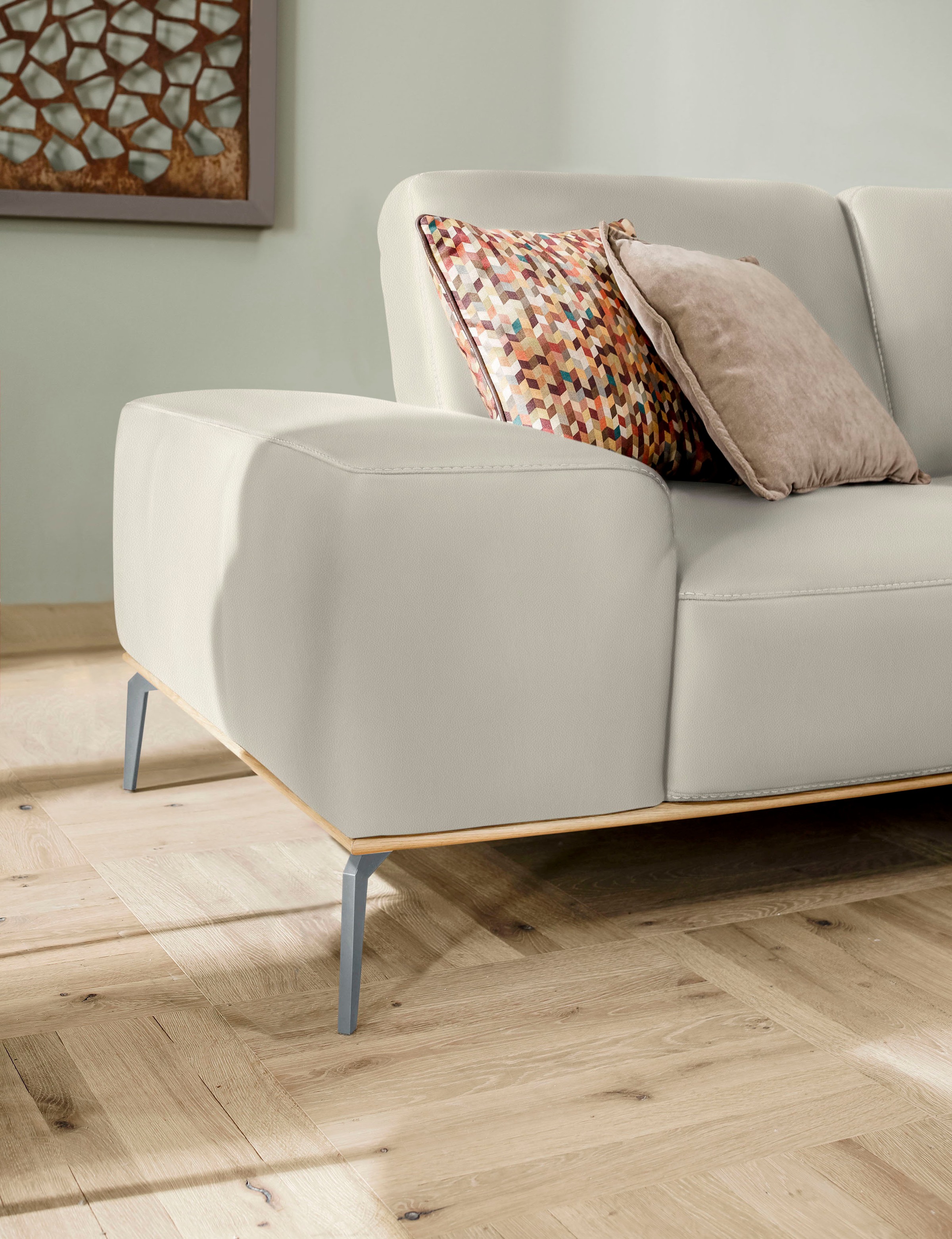 W.SCHILLIG Ecksofa »run, Designsofa mit tollem Sitzkomfort, bequem, L-Form«, mit elegantem Holzsockel, Füße in Silber matt, Breite 279 cm