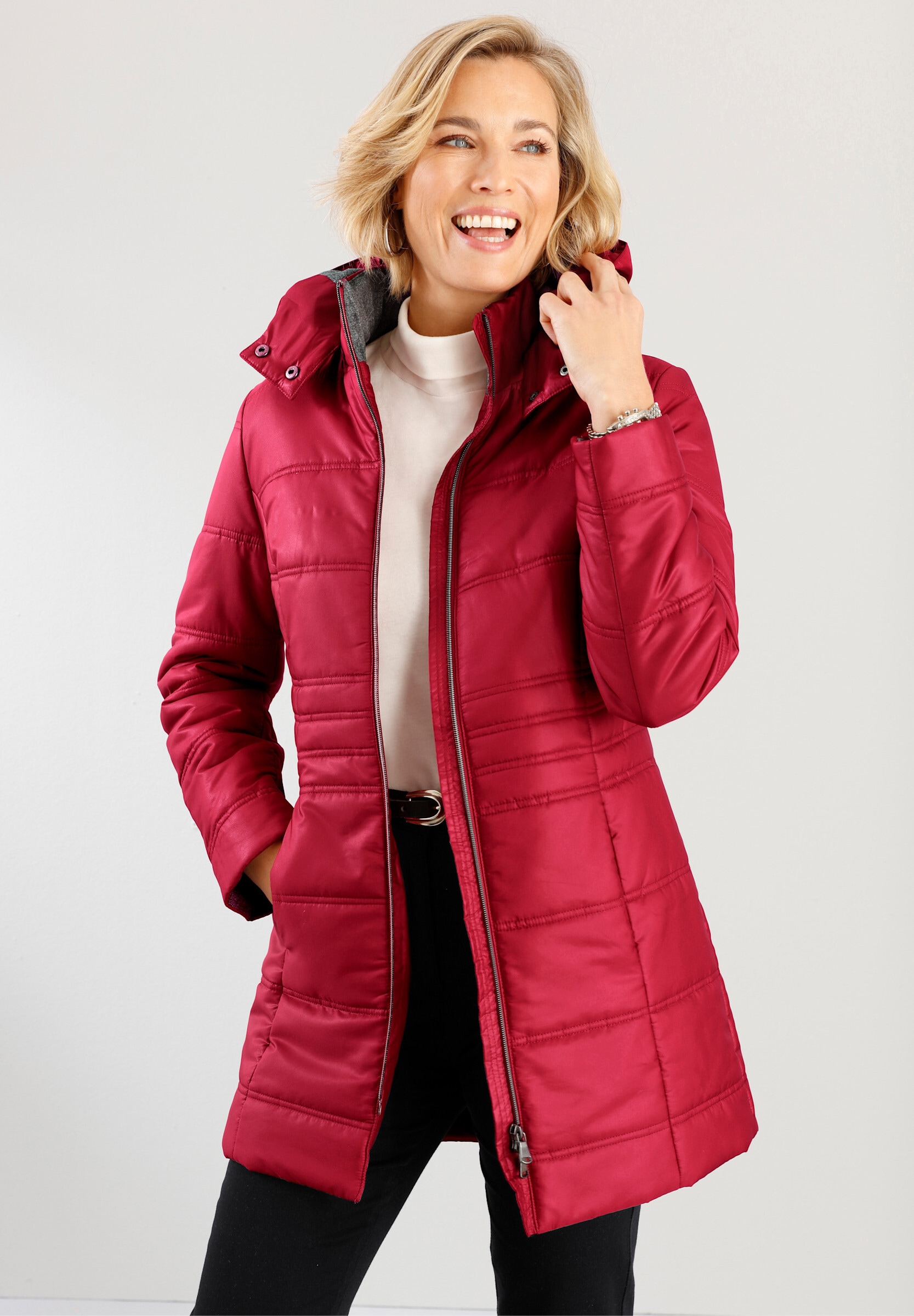Sieh an! Steppjacke »Longjacke Longjacke mit 2-Wege-Reißverschluss« Abnehmbare Kapuze