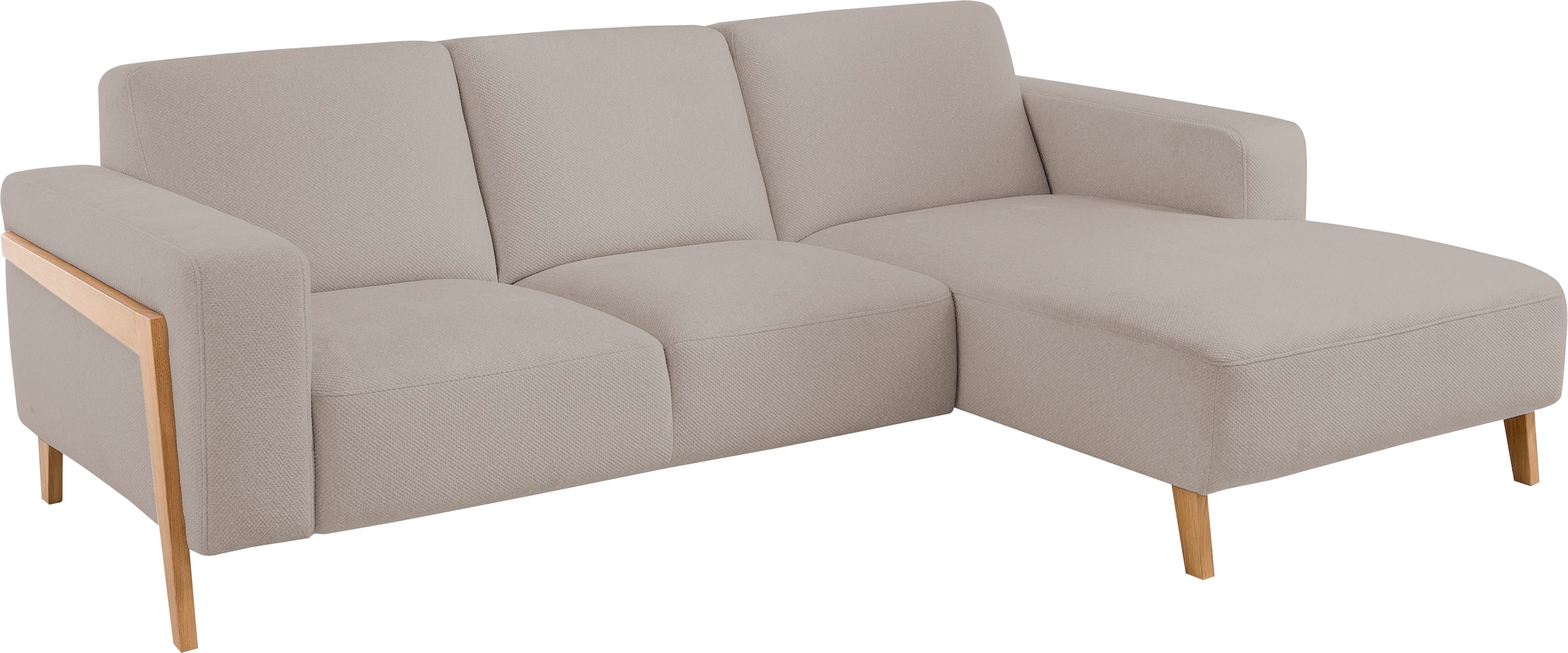 exxpo - sofa fashion Ecksofa »Starr Scandic Design, tolle Verarbeitung, bequem, Sichtholz am Armteil«, L-Form, wahlw. elektrische Sitztiefenverstellung, Massivholzfüße