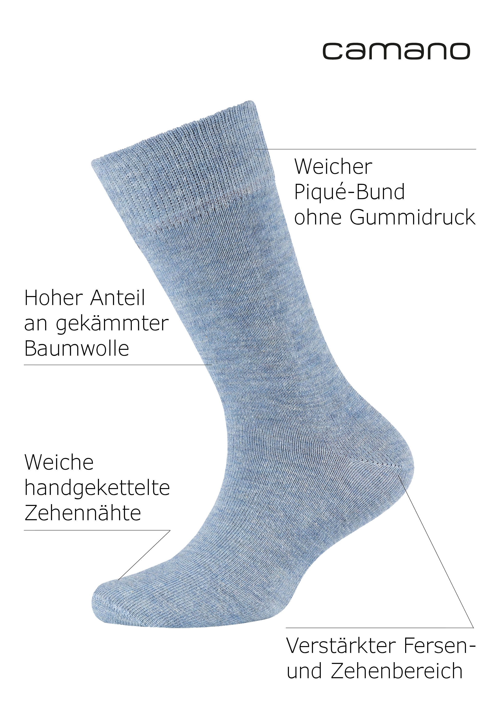 Camano Socken »ca-soft«, (6 Paar), mit Komfortbund und gepolsterten Zehen-/Fersenbereich