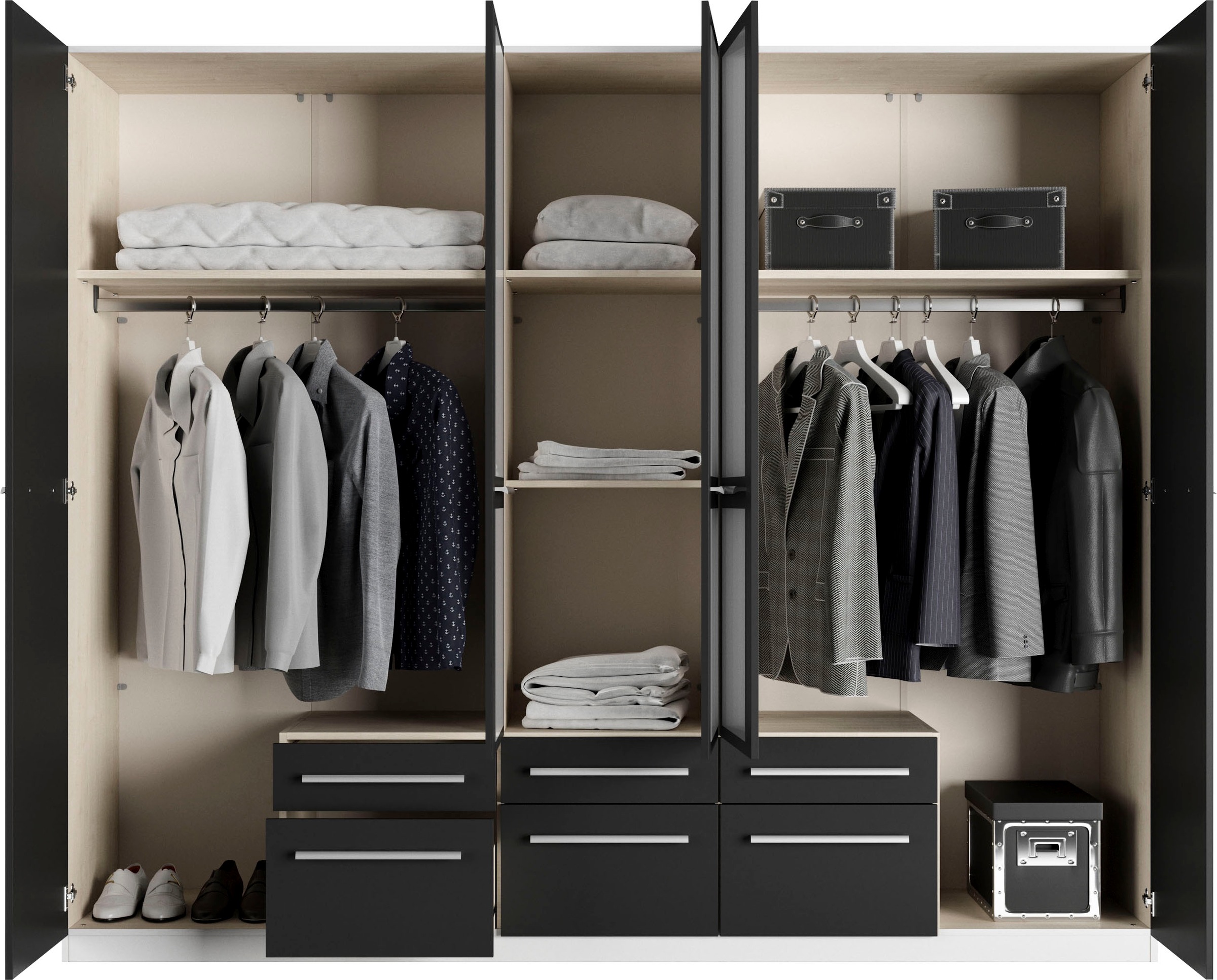 priess Kleiderschrank »Schrank Garderobe Wäscheschrank Barcelona in 5 Breiten«, viel Stauraum, geräumige Schubkästen, mit Spiegel, MADE IN GERMANY