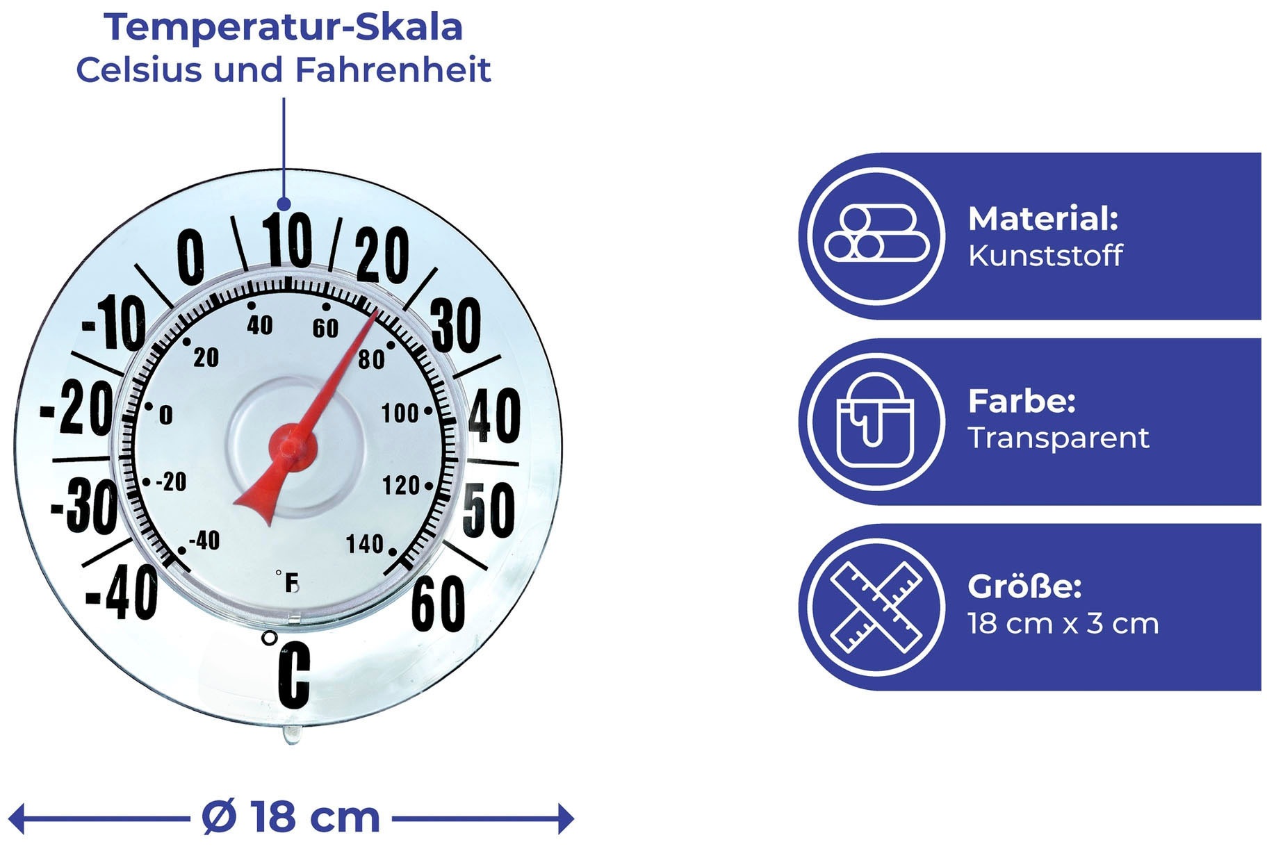 Maximex Fensterthermometer mit Saugnapf, für den Außenbereich