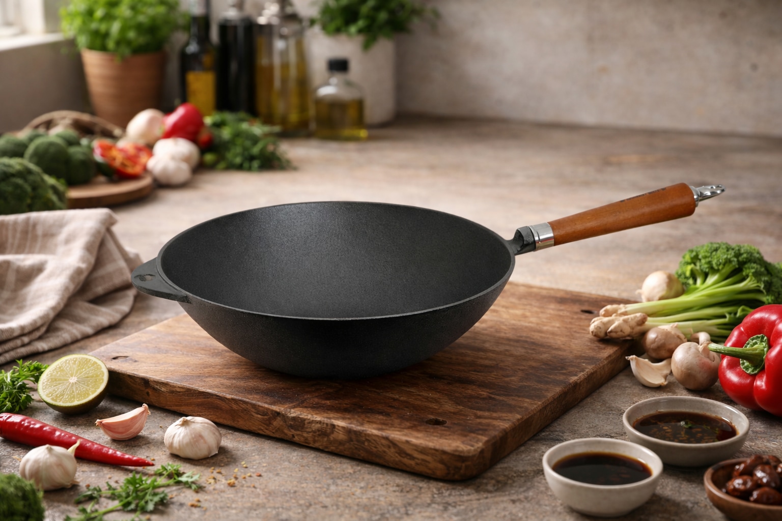 Ronneby Bruk Wok »Maestro Wokpfanne, Ø 32 cm, mit Holzgriff« Gusseisen 1 tlg.