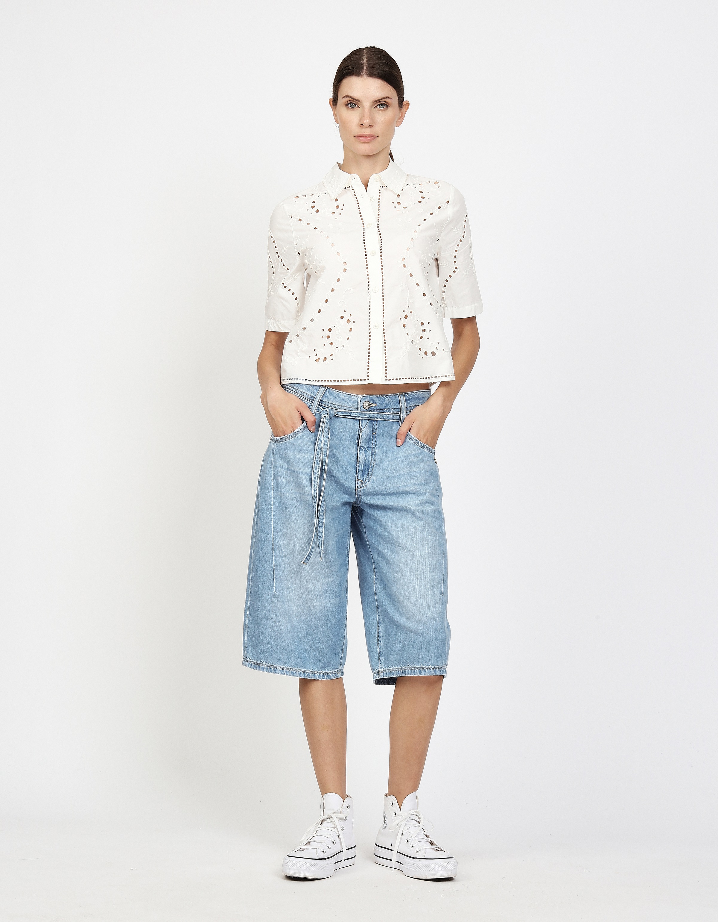 GANG Bermudas »94CLAIRE BERMUDA«  mit Bindegürtel, Denim