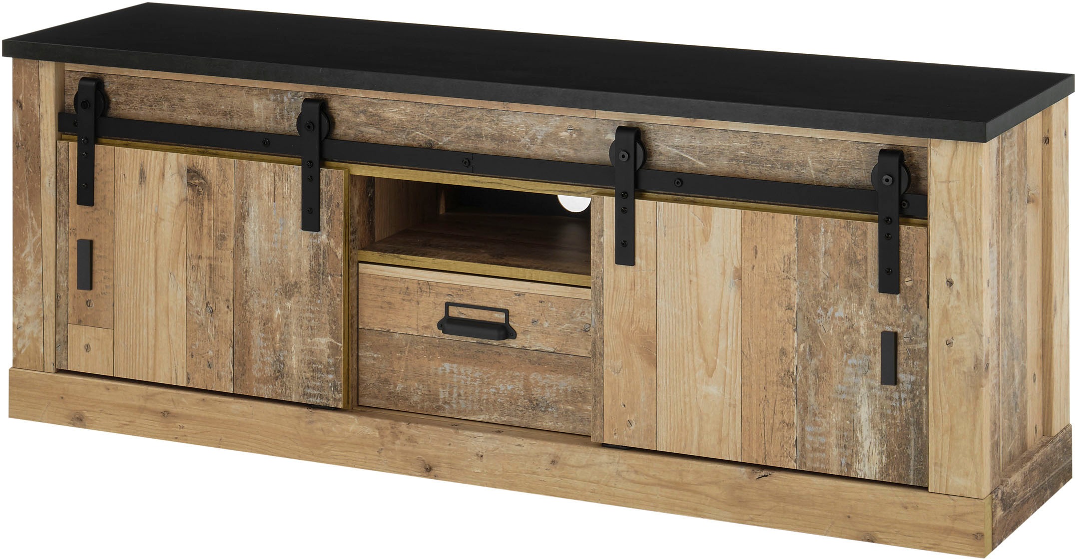 Premium collection by Home affaire Lowboard »SHERWOOD«, in modernem Holz Dekor, mit Scheunentorbeschlag und Apothekergriff aus Metall, Breite 162 cm