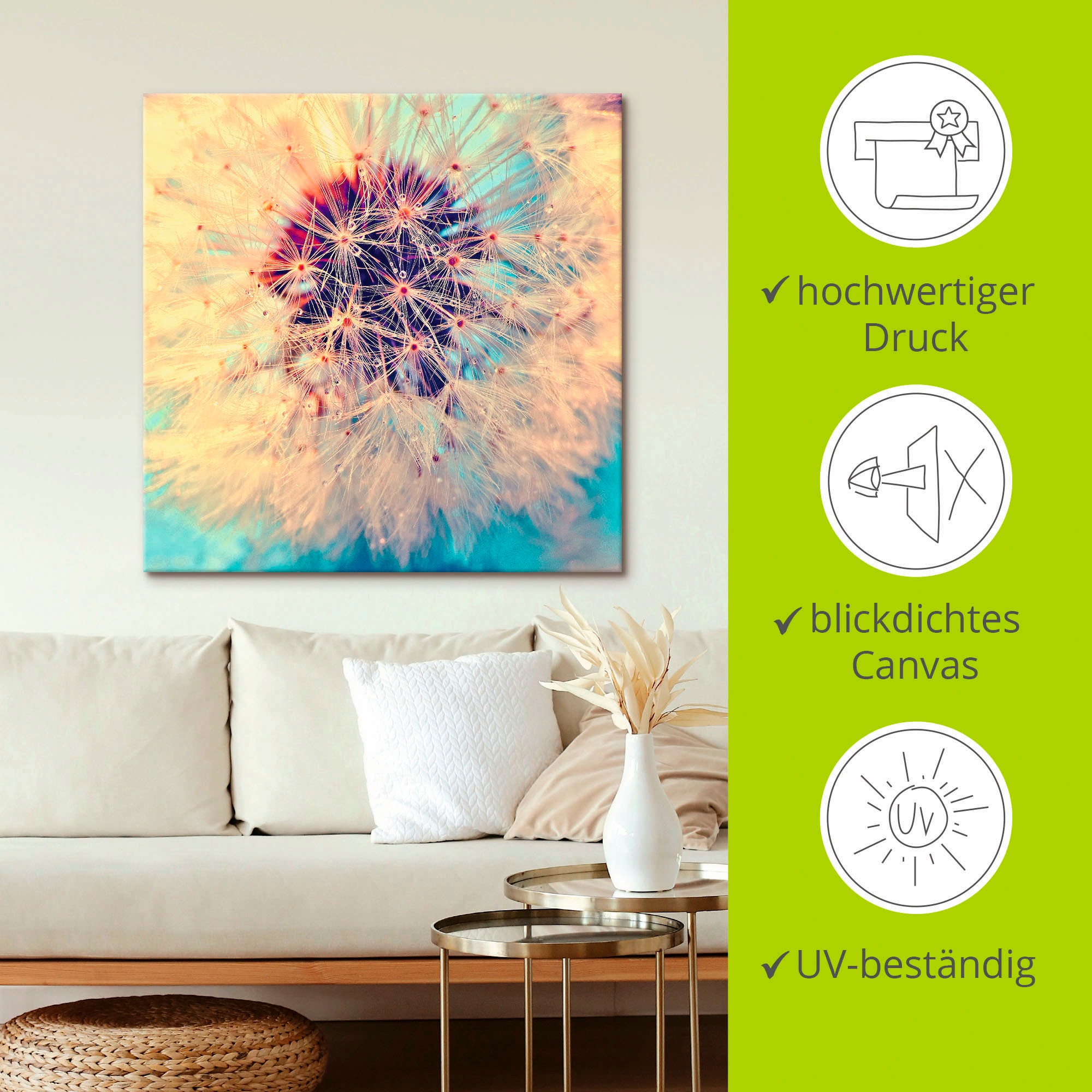 Artland Wandbild »Pusteblume ganz nah«, Blumen, (1 St.), als Alubild, Outdoorbild, Leinwandbild, Poster in verschied. Größen