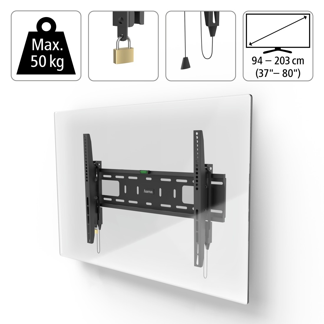 Hama TV-Wandhalterung »bis 50kg,starr,Diebstahlschutz,94-229cm (37"-90"),43",50",55",65",75"«, bis 229 cm Zoll