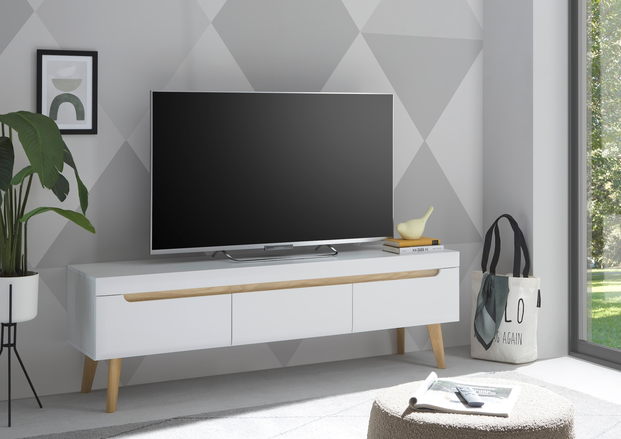 INOSIGN Lowboard »Torge, TV-Unterschrank, TV-Kommode, Fernsehschrank, TV-Board«, (1 St.), abgeschrägte Füße, drei Farben, Scandi Design, 160 cm breit