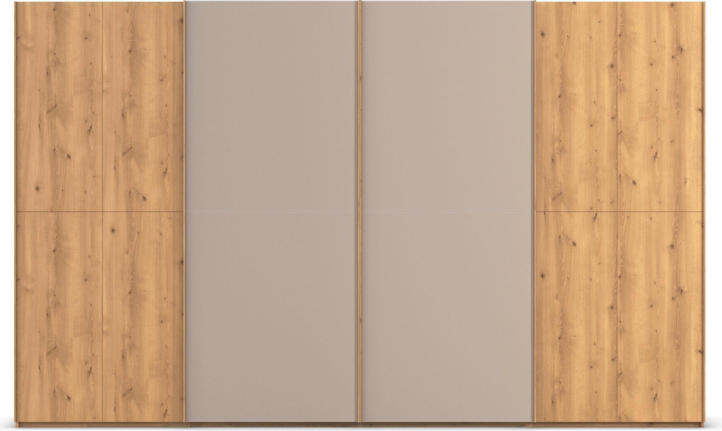 rauch Schwebetürenschrank »Kleiderschrank Schrank Garderobe Schlafzimmerschrank SCALE-WOOD«, edle geteilte Front in massiver Asteiche mit Glastüren MADE IN GERMANY