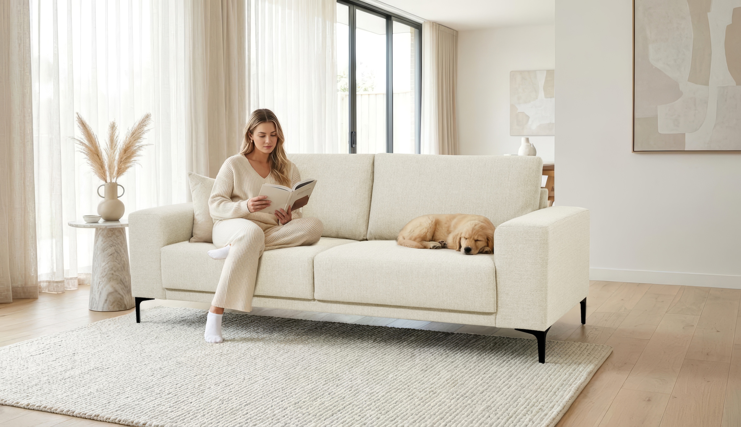 OTTO home 3-Sitzer »Xander« Breite 224 cm, Soft-Touch Chenille, schwarze Metallfüße