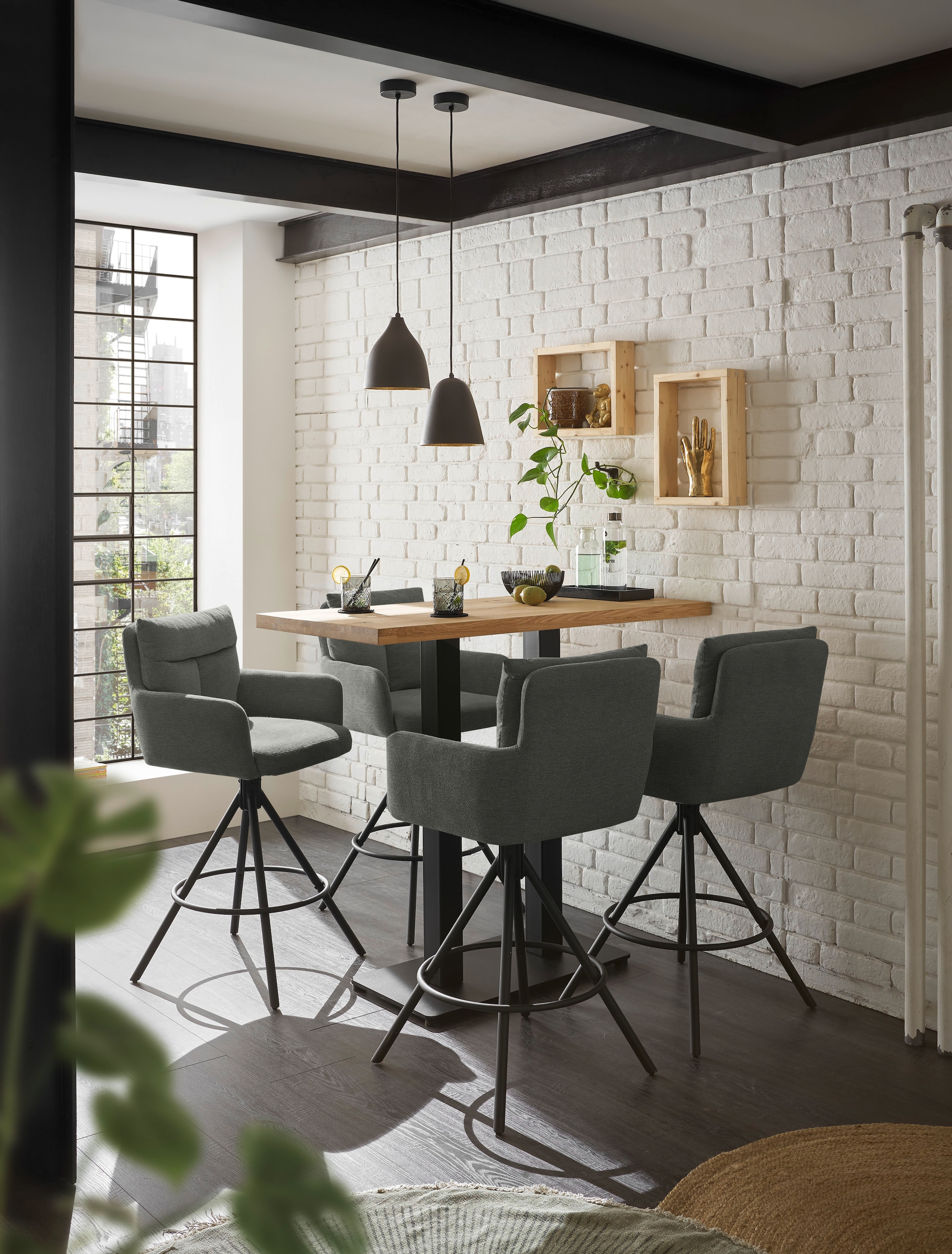 Stolkom Bartisch »Jay Eiche Massivholz geölt, Hochtisch BxHxT 120x104x60 cm«, Industrial Style Eiche Massivholz geölt durchgehende Lamelle