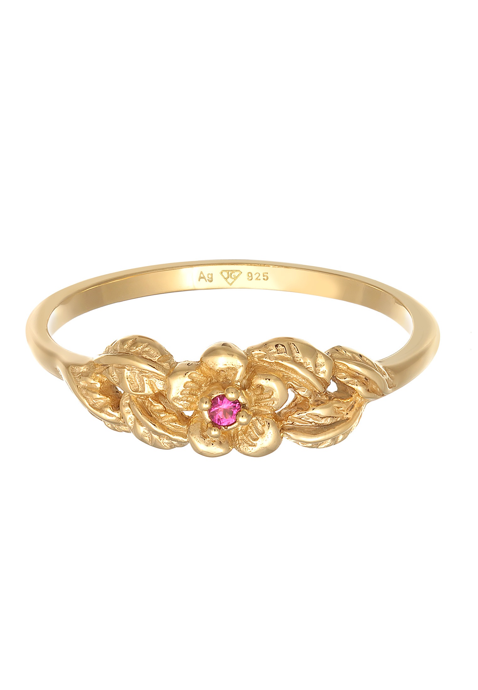 Elli Silberring »Ring Blume Floral synth. Rubin 925 Silber vergoldet«