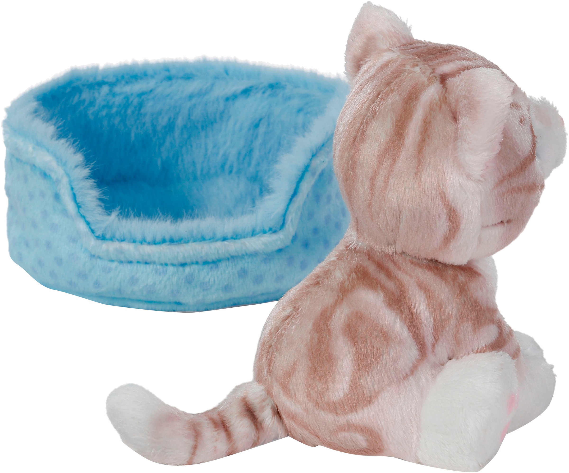 Nici Kuscheltier »Little Paws, Katze grau getigert, 12 cm, im Körbchen blau«