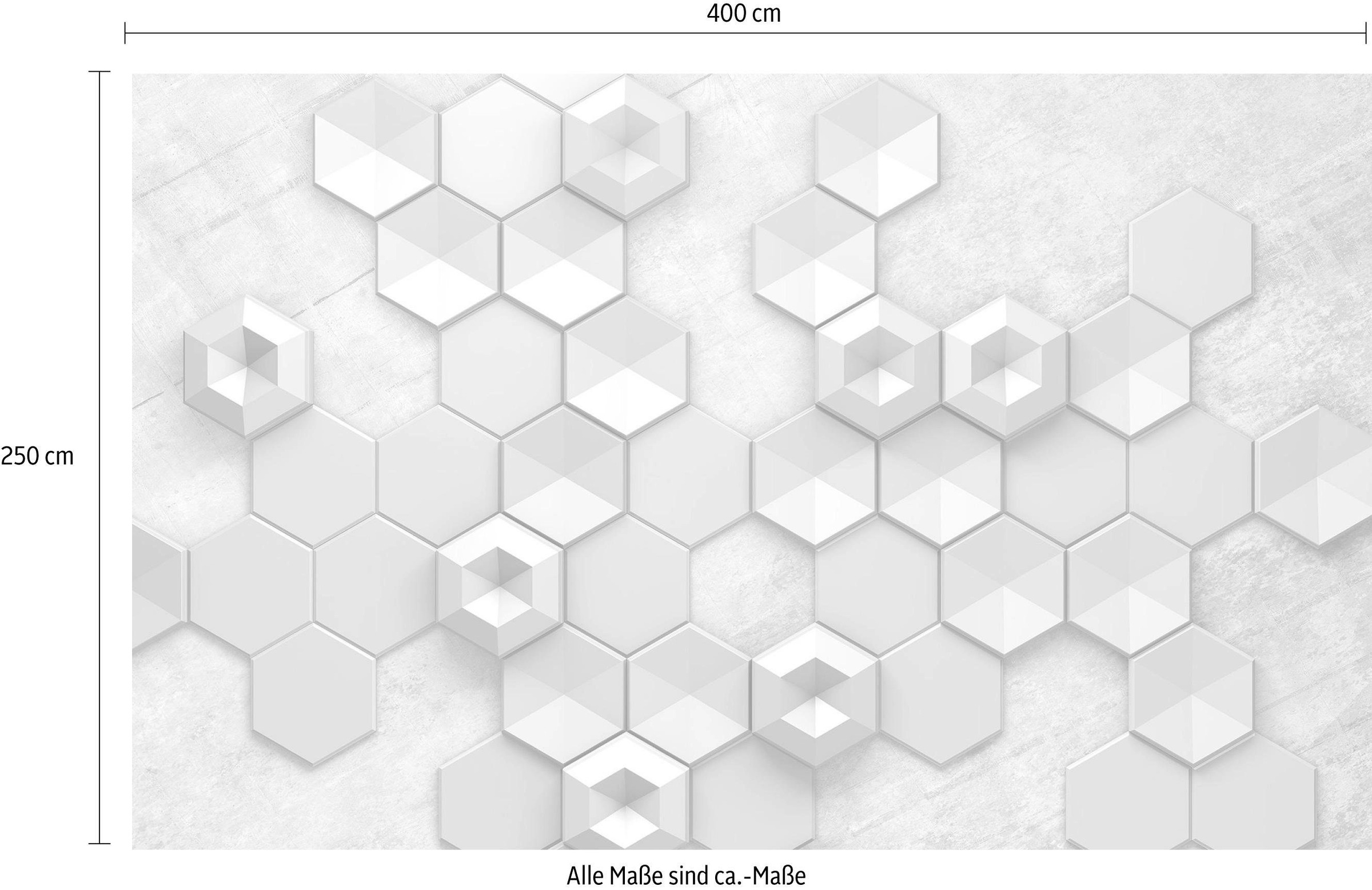 Komar Vliestapete »Digitaldruck Vlies - Hexagon Concrete - Größe 400 x 250 cm«, bedruckt, Wohnzimmer, Schlafzimmer