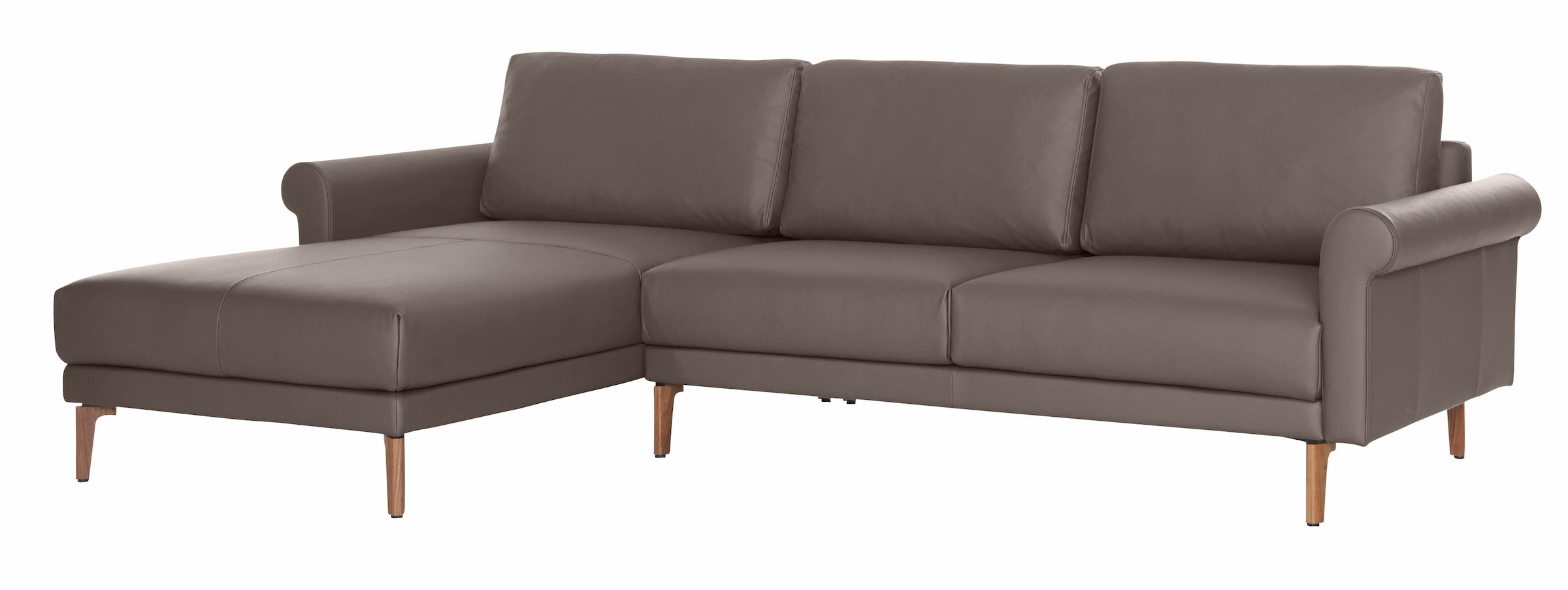 Creation BY ROLF BENZ Ecksofa »CR.450, Designecksofa, L-Form«, Armlehne Schnecke modern Landhaus, Breite 262 cm, Fuß Nussbaum