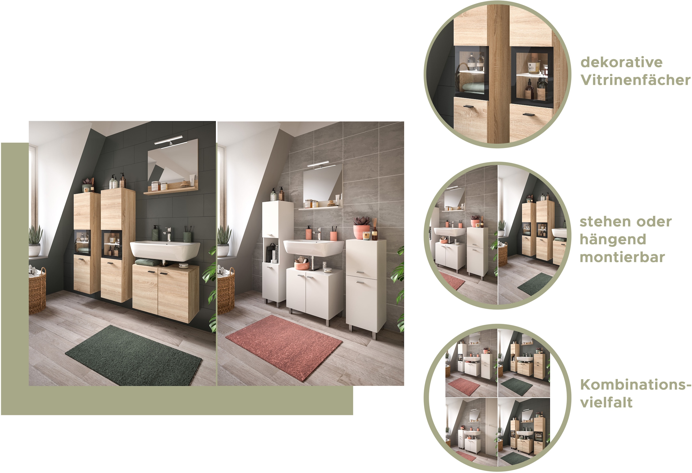 welltime Hochschrank »Tampa, Höhe 125cm, hängend oder stehend montierbar«, Badschrank, Bad-Hängeschrank, Badezimmer, Bad-Möbel