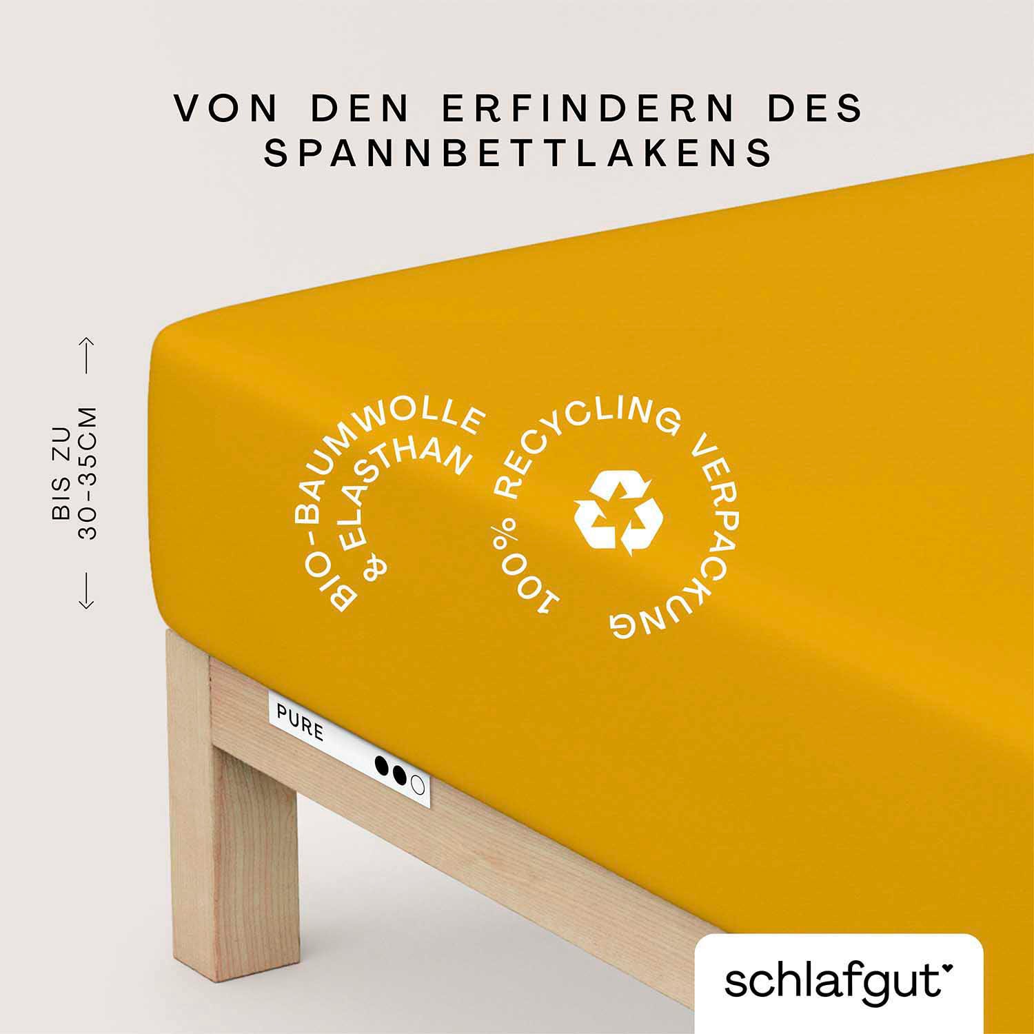 Schlafgut Spannbettlaken »PURE Bio-Baumwolle mit Elasthan, 170 g/m², Bettlaken, Spannbetttuch« PREMIUM Laken für Matratzen bis 30cm Höhe, dehnbar blickdicht, straff