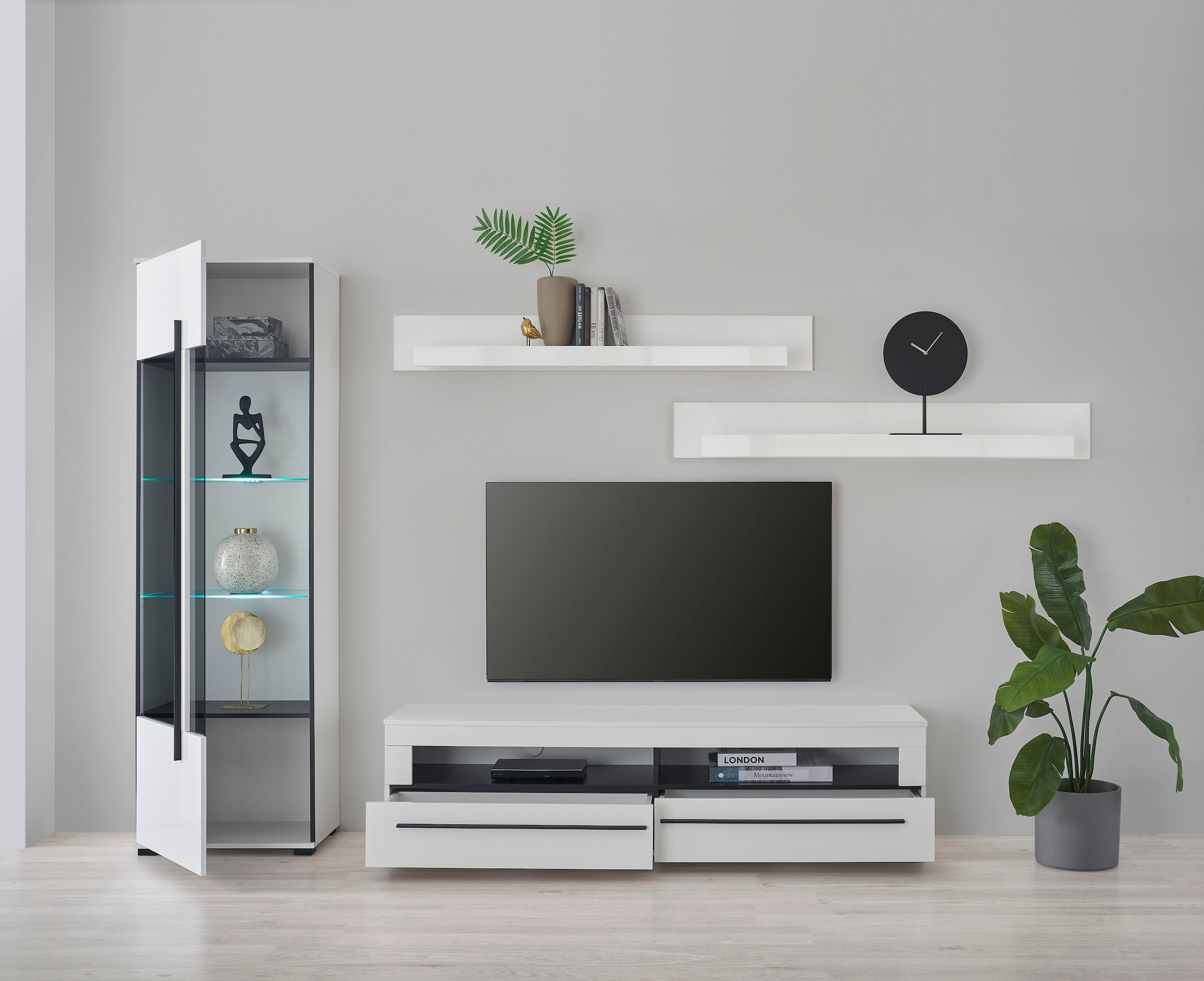 Home affaire Wohnwand »Cantara, moderne Anbauwand, Wohnzimmer-Set, in Eiche Evoke oder Weiß« Set, 