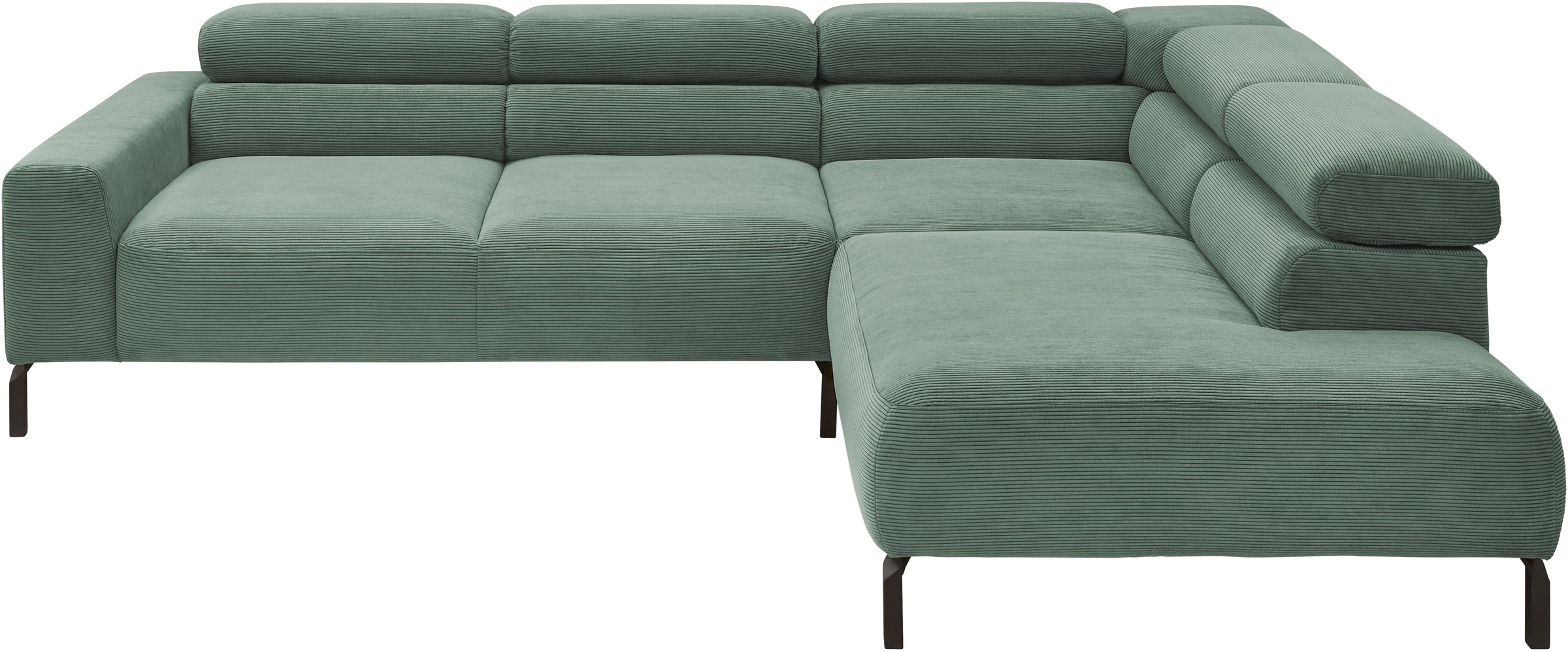 Places of Style Ecksofa »Antonelli, L-Form, inkl. Kopfteilverstellung, Breite 276 cm«, ohne Sitztiefenverstellung, in Feincord, grün