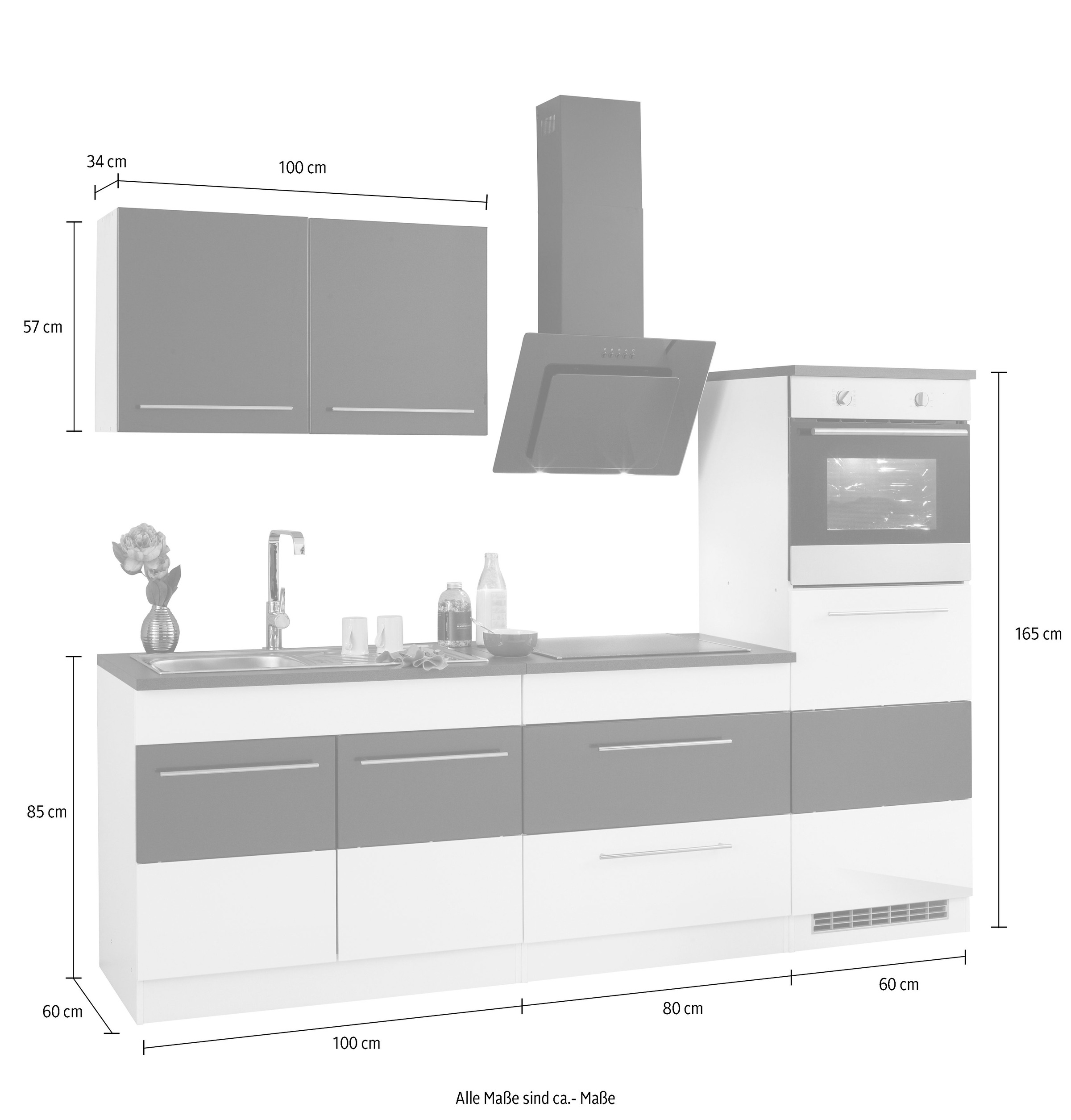 KOCHSTATION Küchenzeile »KS-Trient« Breite 240 cm, mit E-Geräten, mit Arbeitsplatte