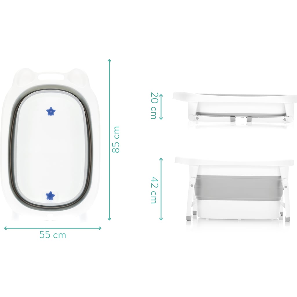 Fillikid Babybadewanne »Faltbadewanne, Vario, grau/weiß«, inkl. Temperaturmessung