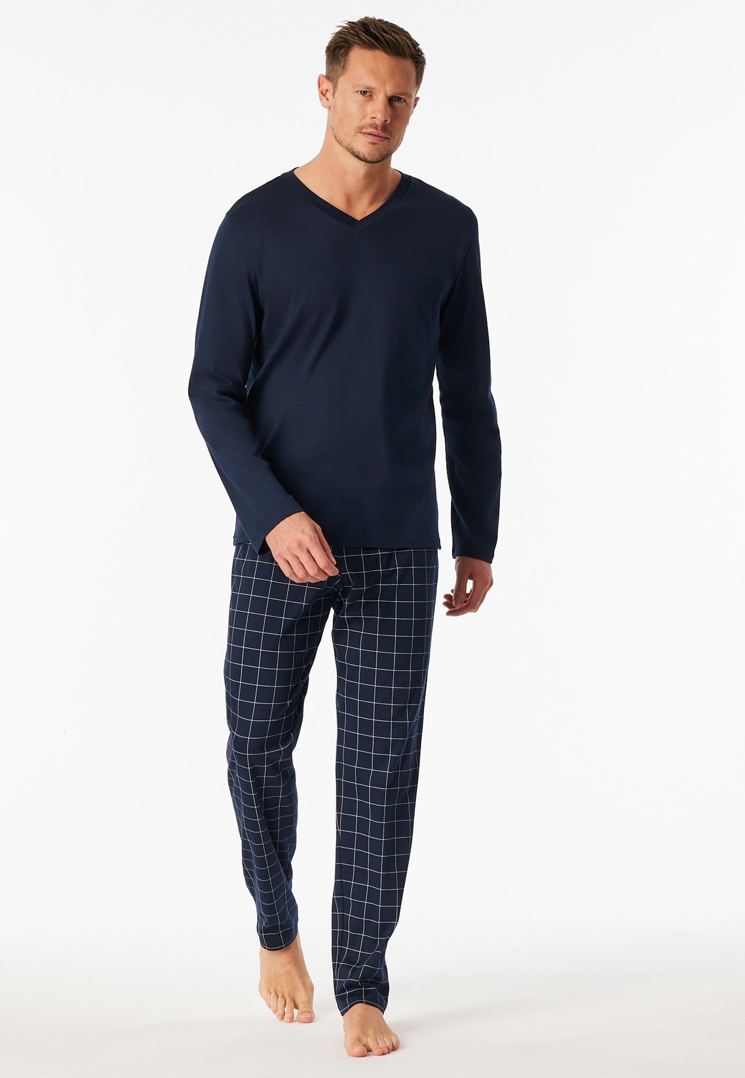 Schiesser Herren Pyjama »Fine Interlock« 2 Stk. tlg. in blau, Größe 56