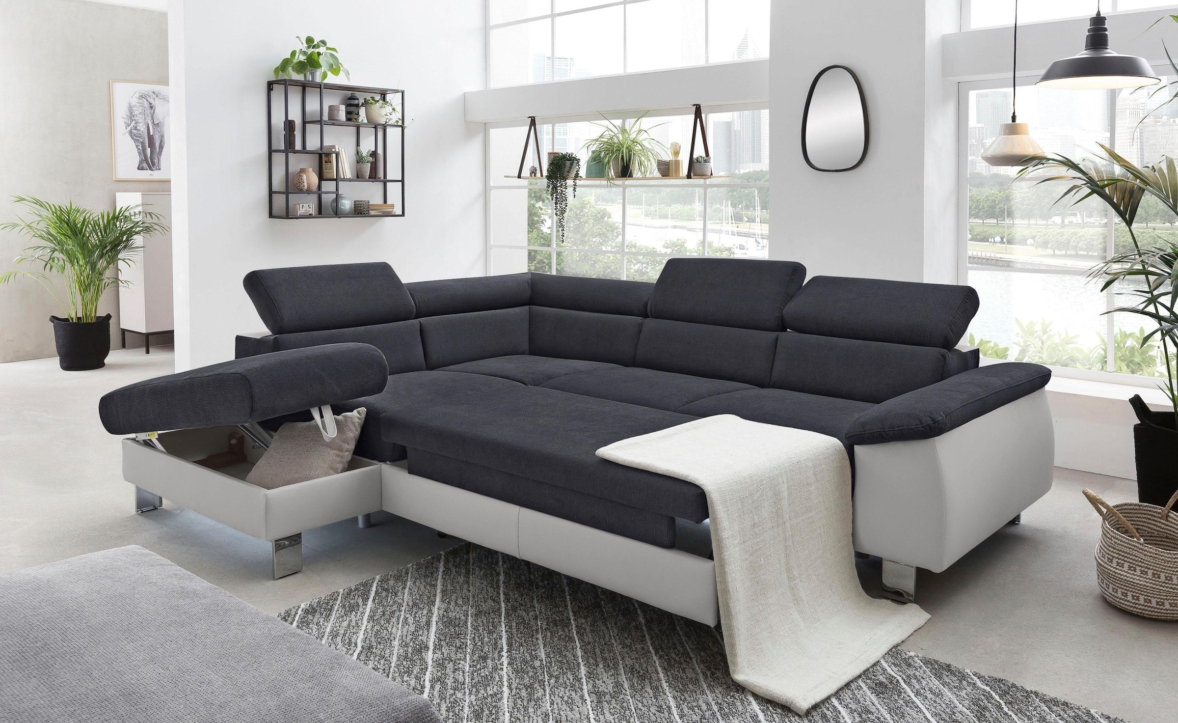 COTTA Polstergarnitur »Komaris L-Form«, (Set), Set bestehend aus: Ecksofa mit Kopfteilverstellung & Hocker