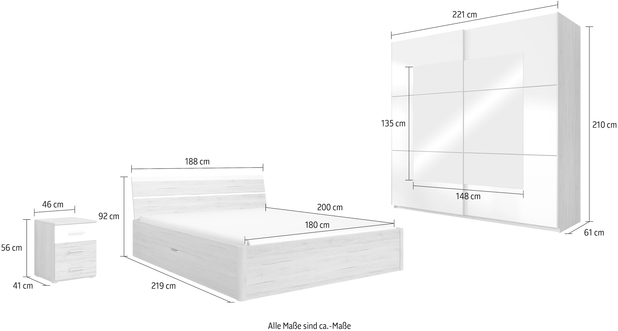 INOSIGN Schlafzimmer-Set »Beta Komplettschlafzimmer in 3 Farben und 2 Bettgrößen,«, (4 tlg.), FSC®-zertifizierter Holzwerkstoff, Made in Europe