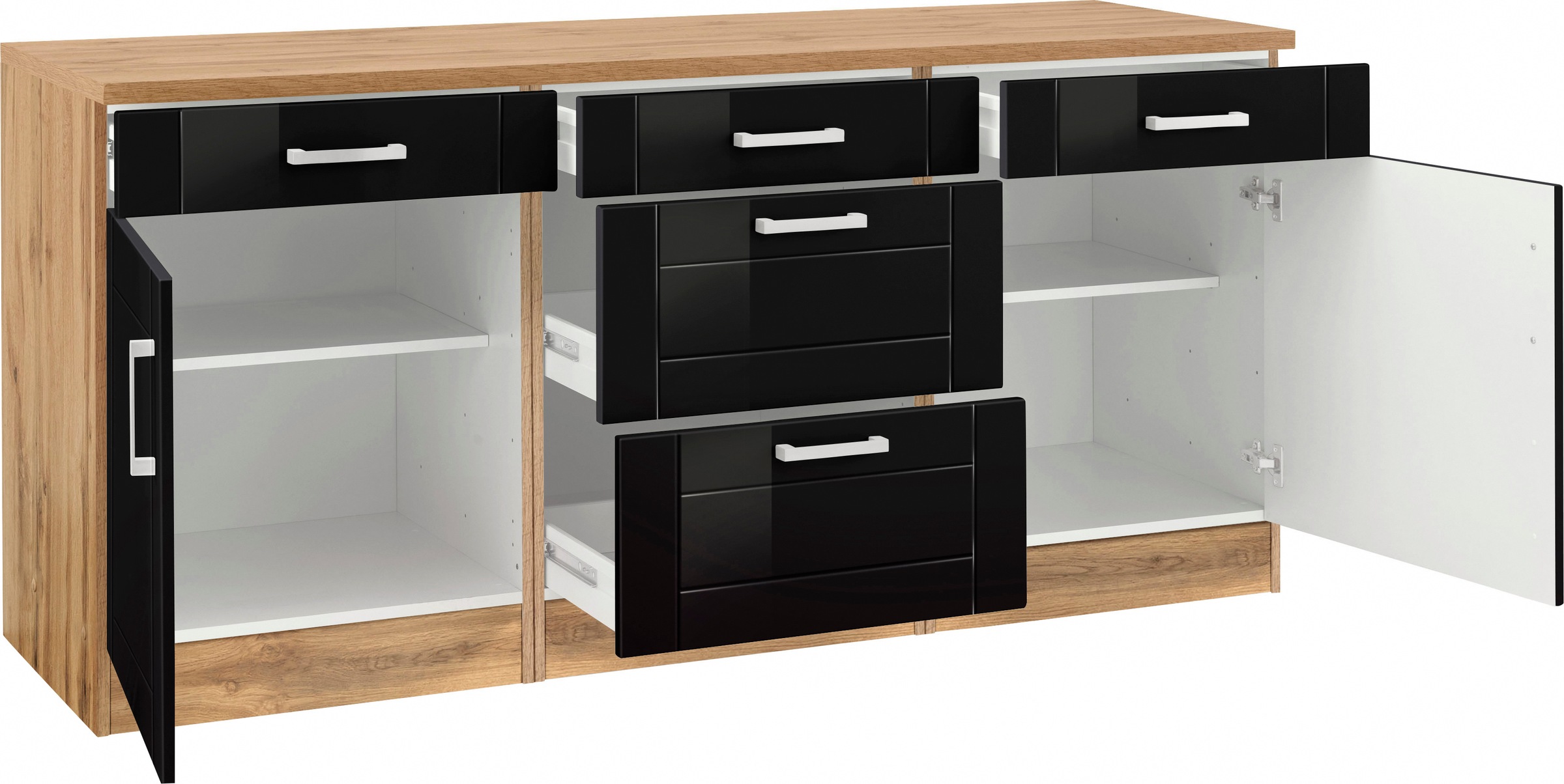 KOCHSTATION Unterschrank »KS-Tinnum« 180 cm breit, Metallgriffe, MDF Fronten, 3 Schubkästen, 2 Auszüge