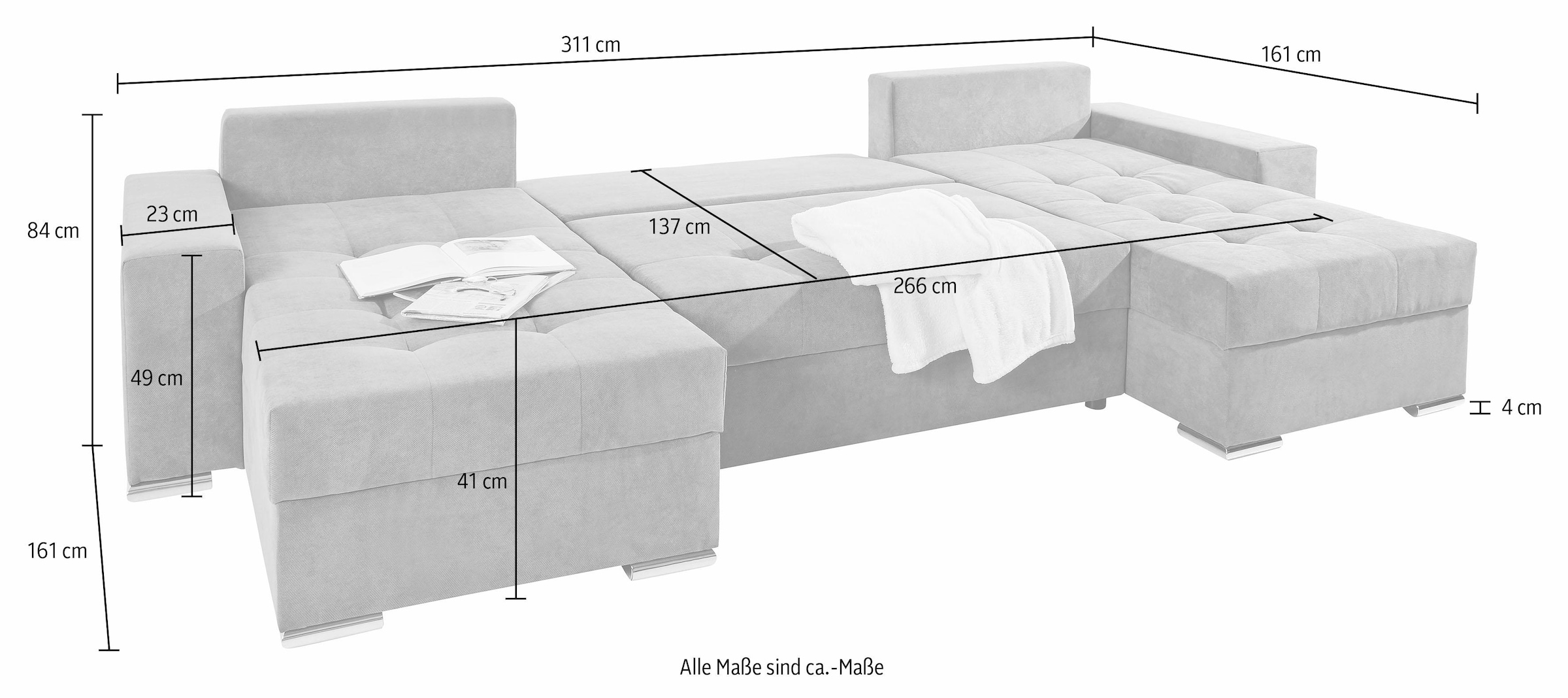 COLLECTION AB Wohnlandschaft Josy, inkl. Bettfunktion, Bettkasten und Zierkissen