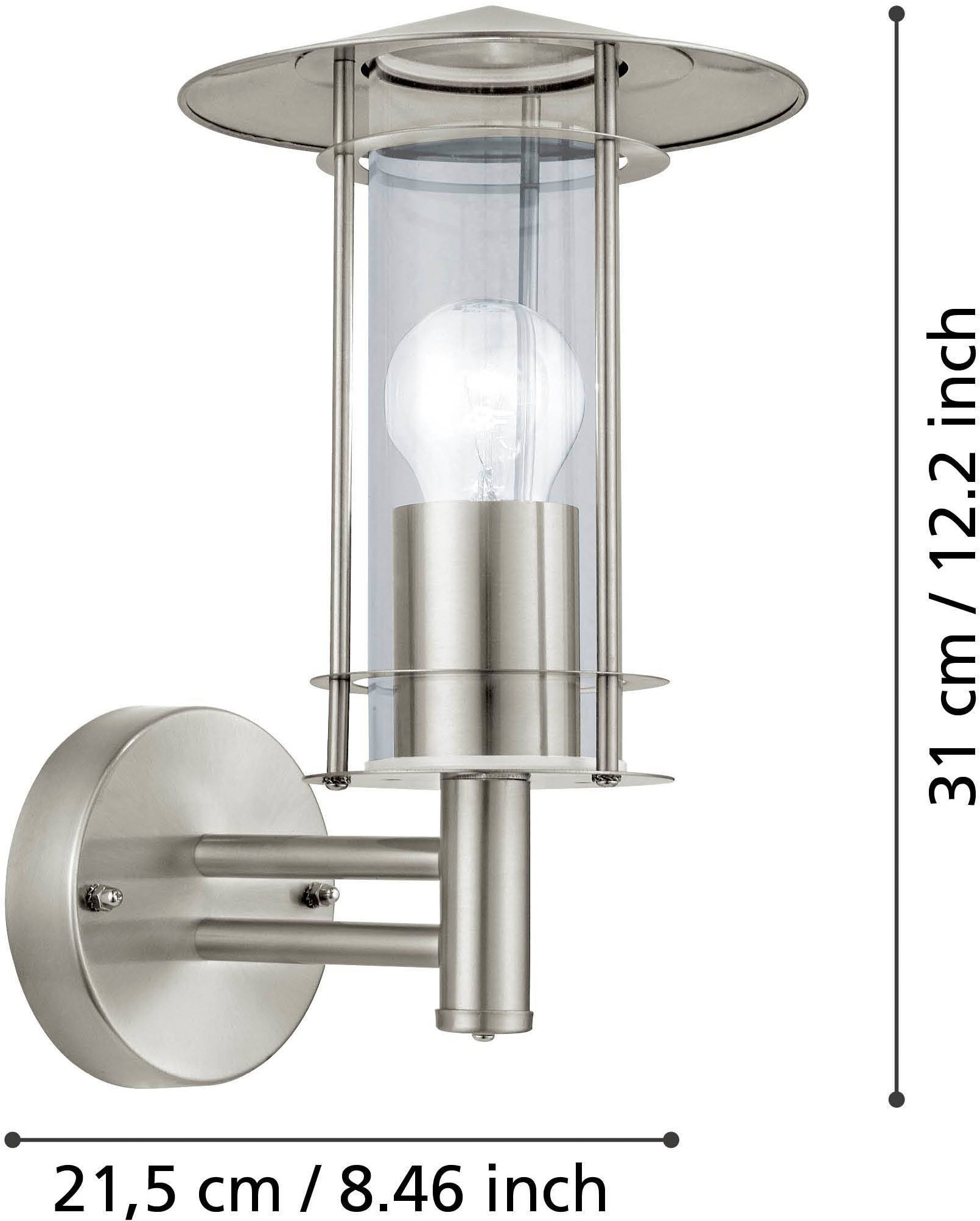 EGLO Wandleuchte »Lisio Außen-Wandlampe, Außenlampe, Wegeleuchte, silber, E27, IP44« E27 1 Stk. Wand-/Deckenleuchte - L17,5 x H30 x AL22,5cm - edelstahl - 1X60W exkl.