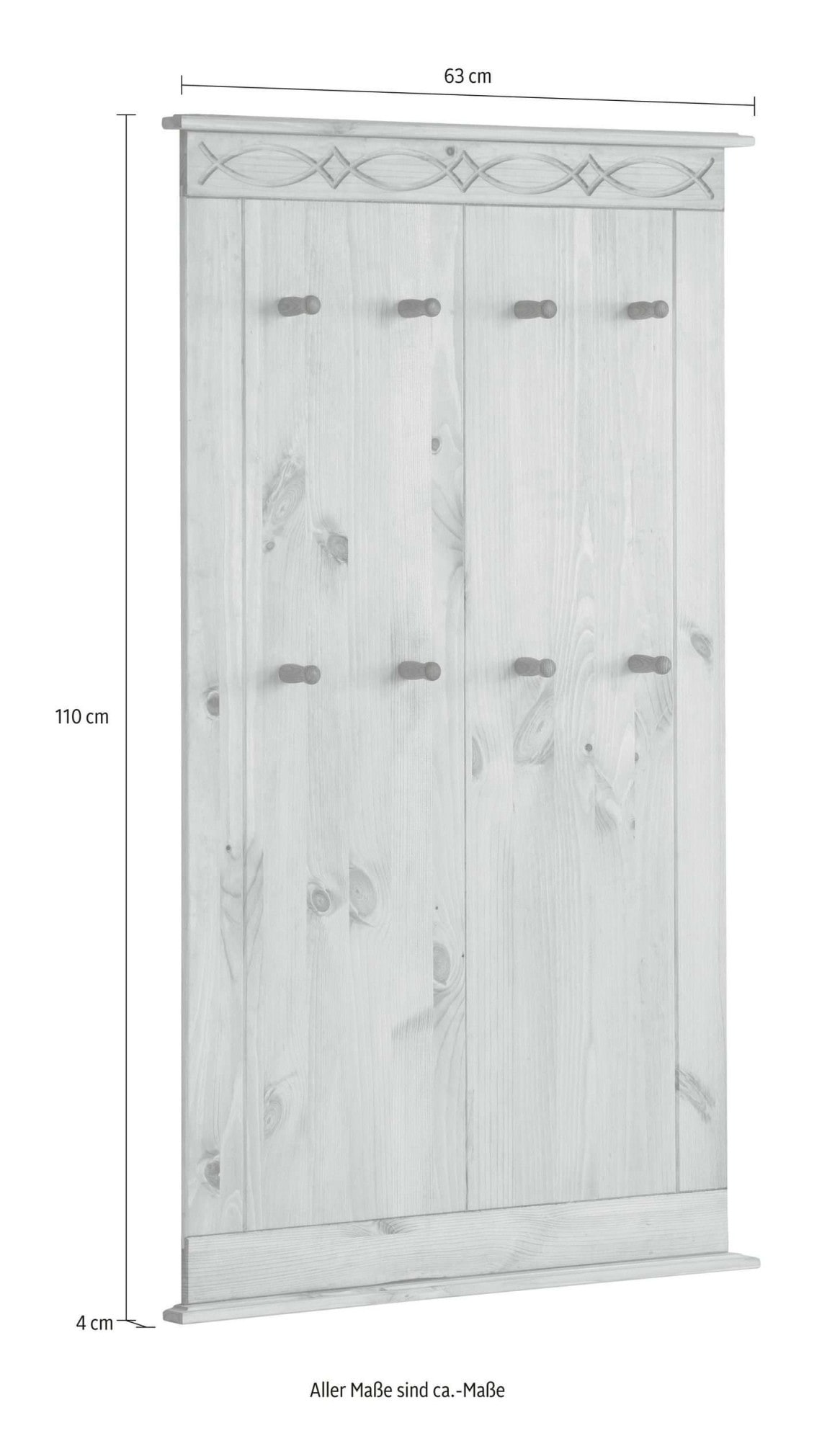 OTTO home Garderobenpaneel »Indra« B/T/H: 63/6/100 cm,  aus massiver Kiefer, FSC®, 8 Haken, dezentes Ornament