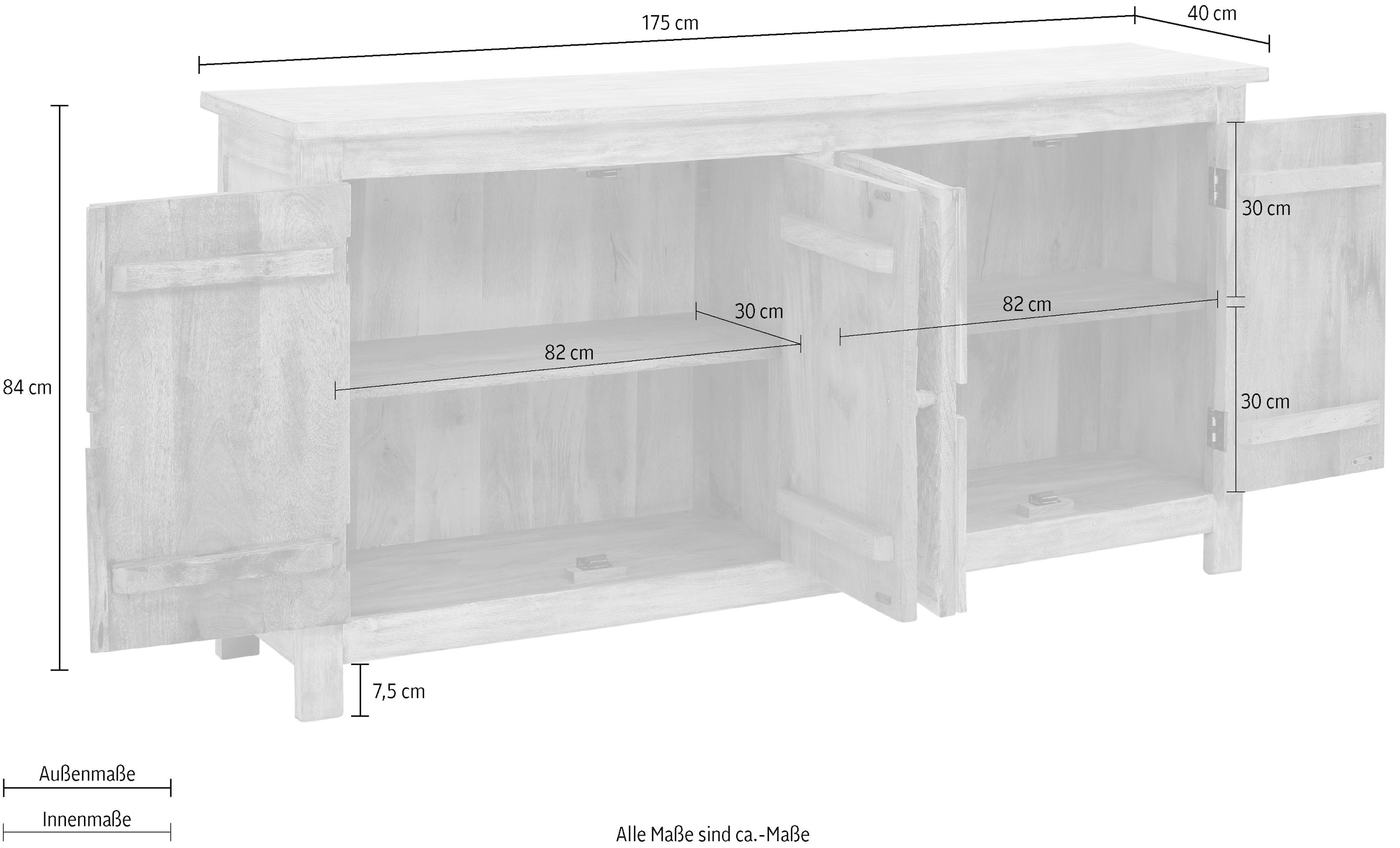 Home affaire Sideboard »Fenris«, aus massiven Mangoholz, mit dekorativen Schnitzereien, Breite 175 cm