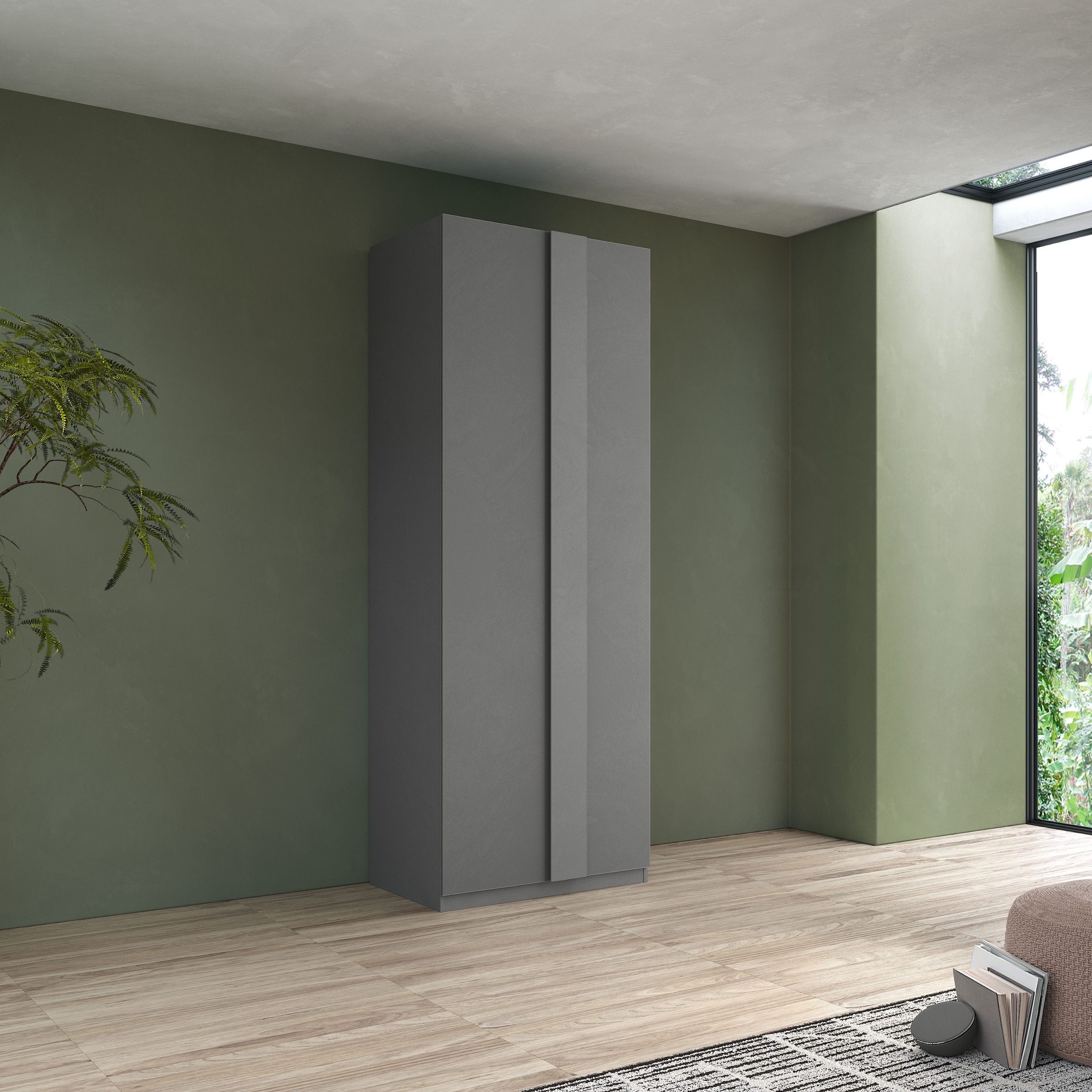 INOSIGN Drehtürenschrank »Jupiter, Kleiderschrank in 3 Breiten, trendiges Steingrau, Griffblende«
