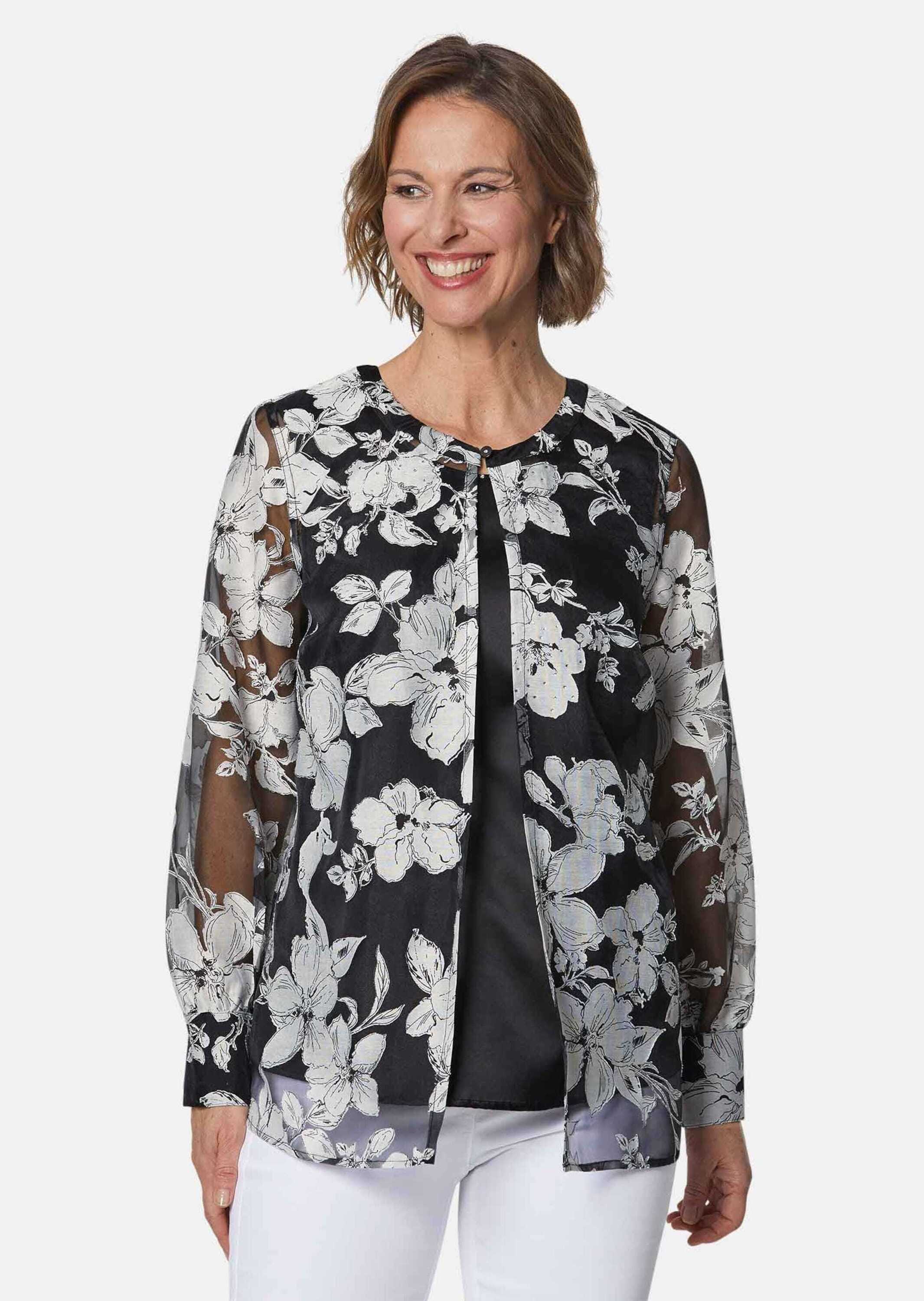 GOLDNER Klassische Bluse »Kurzgröße Blusen-Set aus floraler Ausbrennerware«
