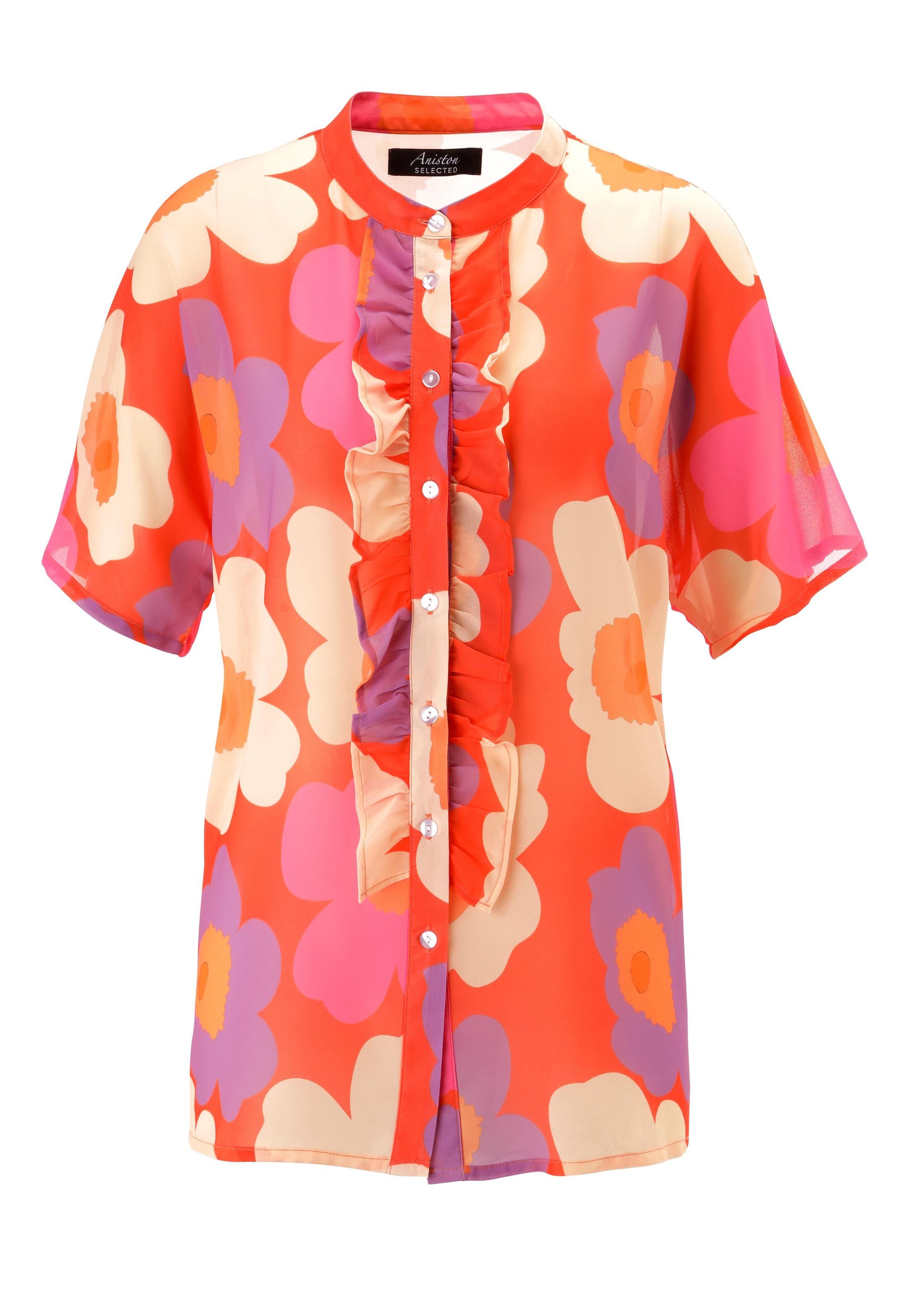 Aniston SELECTED Chiffonbluse kleiner Stehkragen und längs verlaufende Volants - NEUE KOLLEKTION