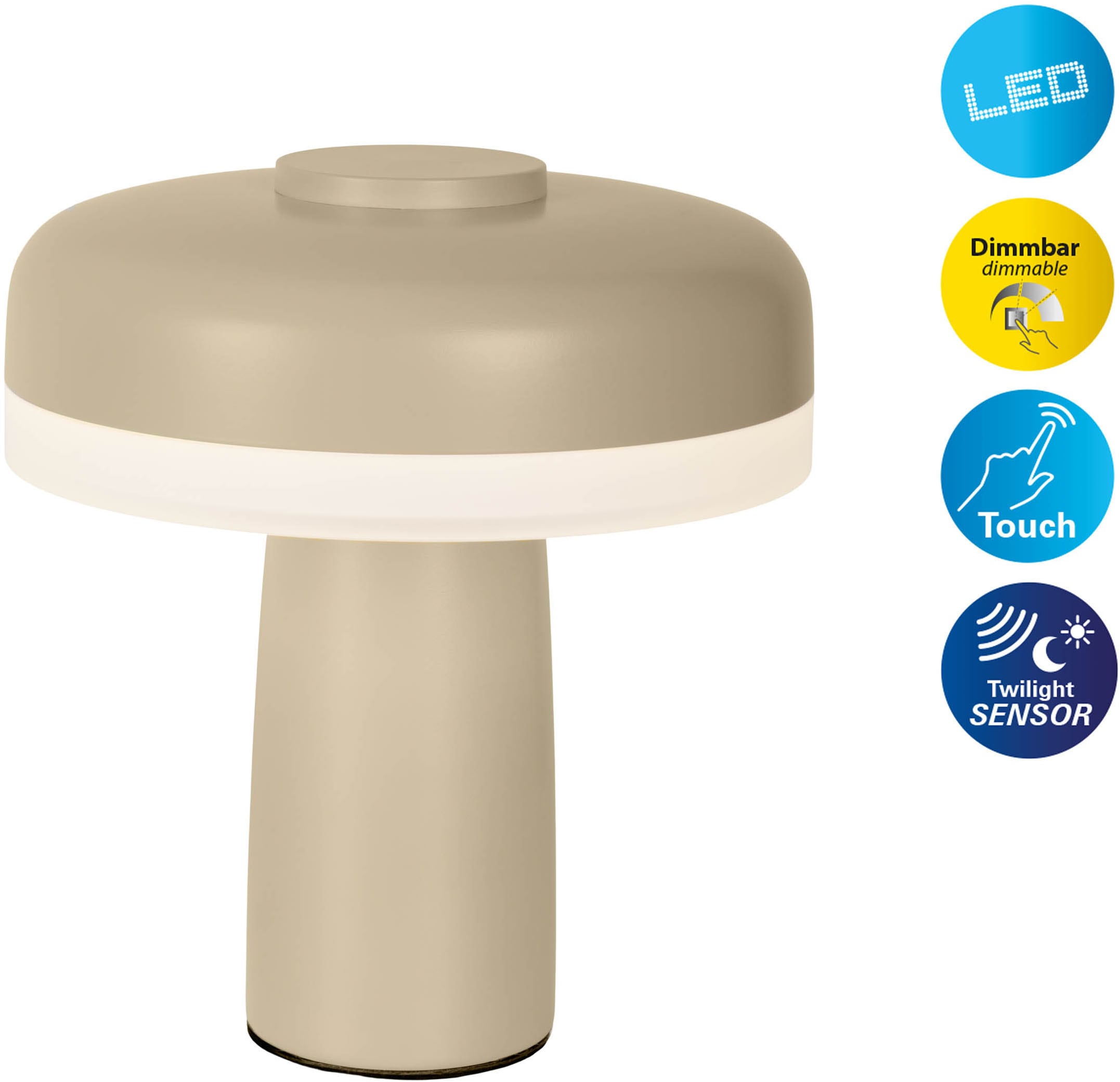 näve LED Tischleuchte »Pilu« LED-Modul 1 Stk. Warmweiß Akku, inkl. USB-Kabel 80cm, stufenweise dimmbar per Berührungssensor