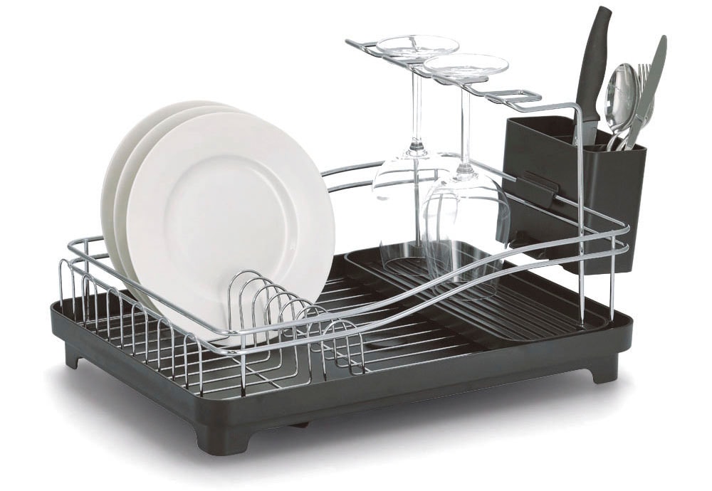 Zeller Present Geschirrständer Metall verchromt / Kunststoff, abnehmbarer Besteckkasten in schwarz