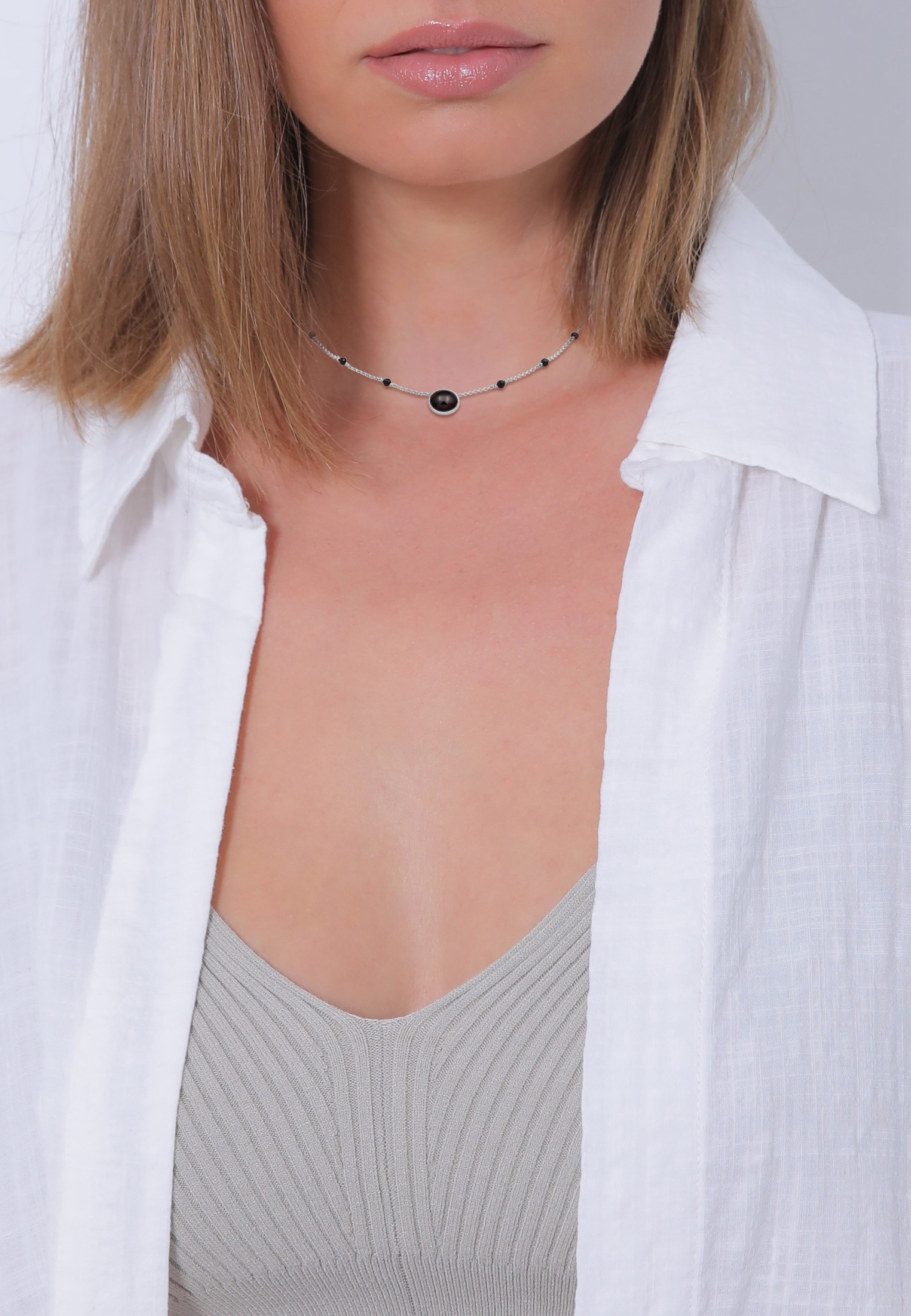 Elli Premium Choker »Halskette Onyx Edelstein Perlen Choker 925 Silber«