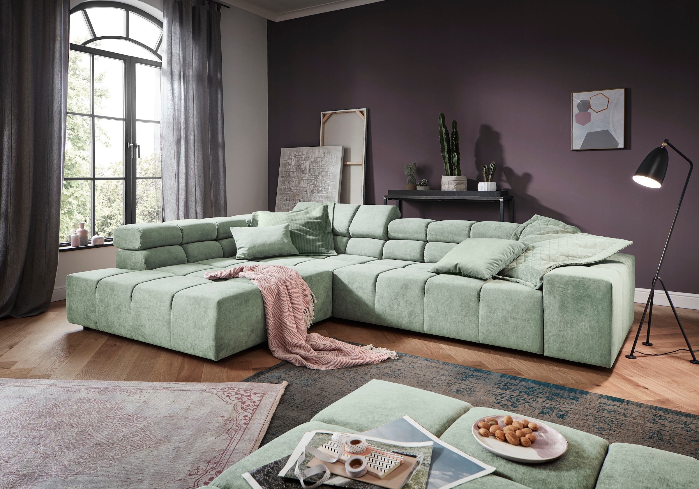 INOSIGN Ecksofa »Ancona incl. Kopfteilverstellung, Breite 319cm, L-Form«, wahlweise motorische Sitztiefenverstellung, auch in Cord + Easy Care