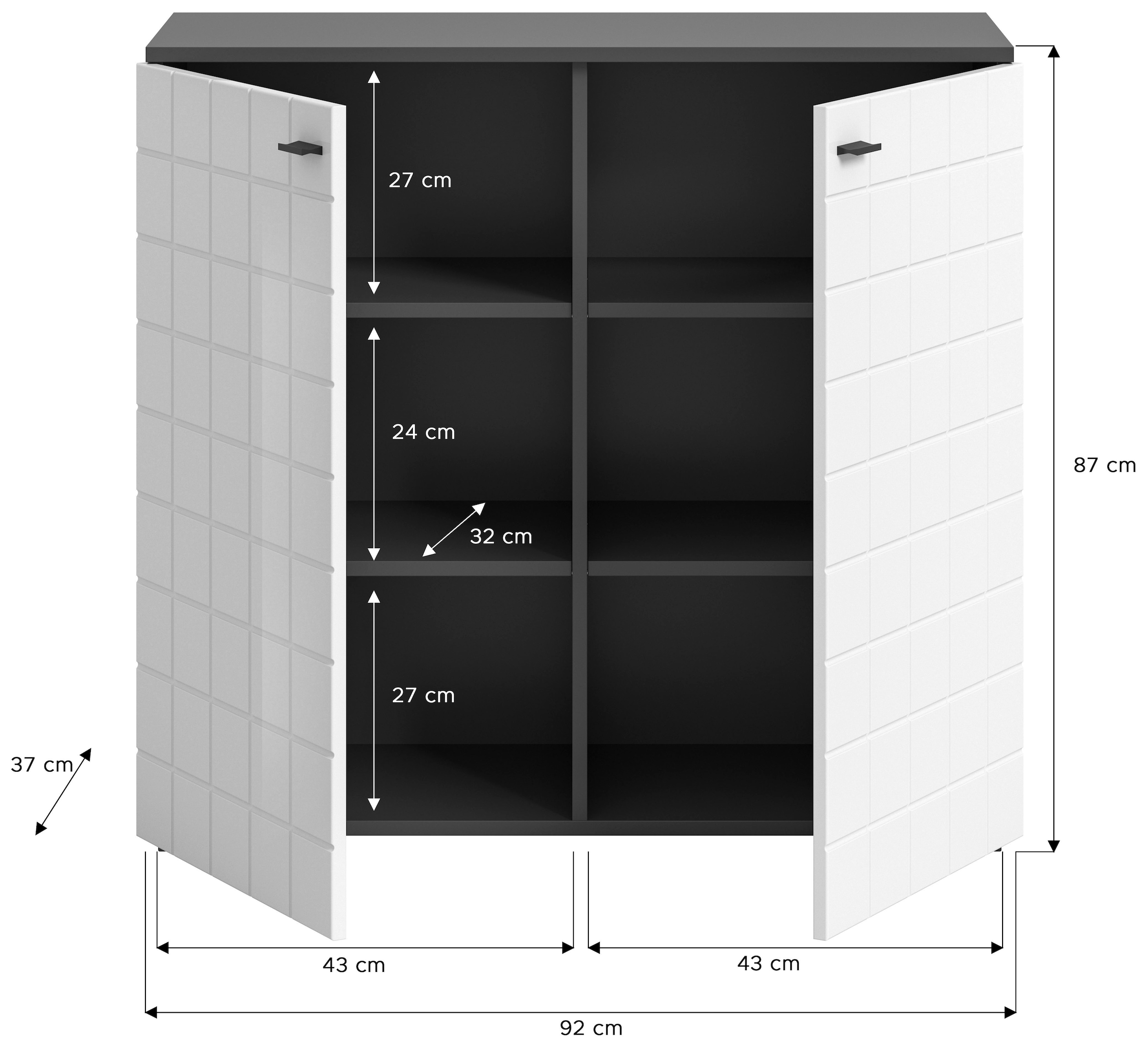 INOSIGN Kommode »Gora, Breite 92 cm, gefräste Front in Waffeloptik hochglanz« Sideboard, Schrank, Anrichte