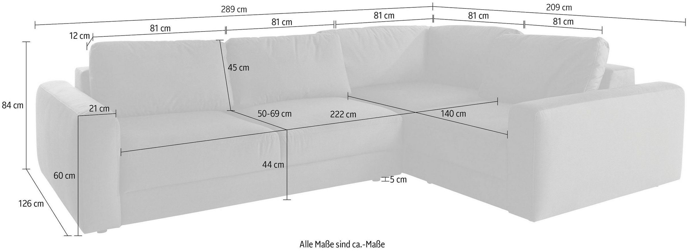 Places of Style Ecksofa »Bloomfield, L-Form«, In verschiedenen Größen