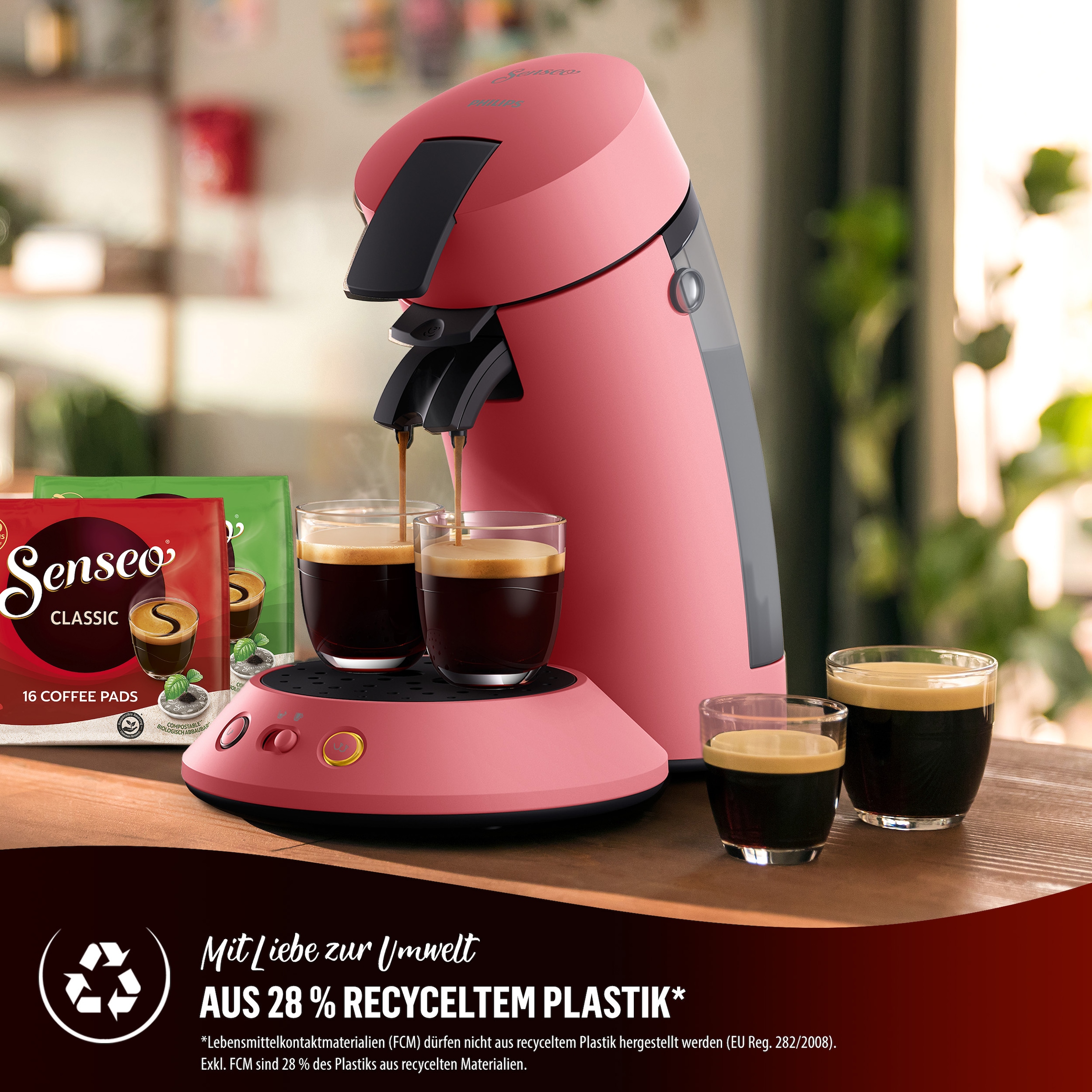 Philips Senseo Kaffeepadmaschine »Original Plus CSA210/20, mit zwei Kaffee-Einstellungen«, aus 28% rec. Plastik, inkl. Gratis-Zugabe (Wert 5 € UVP)