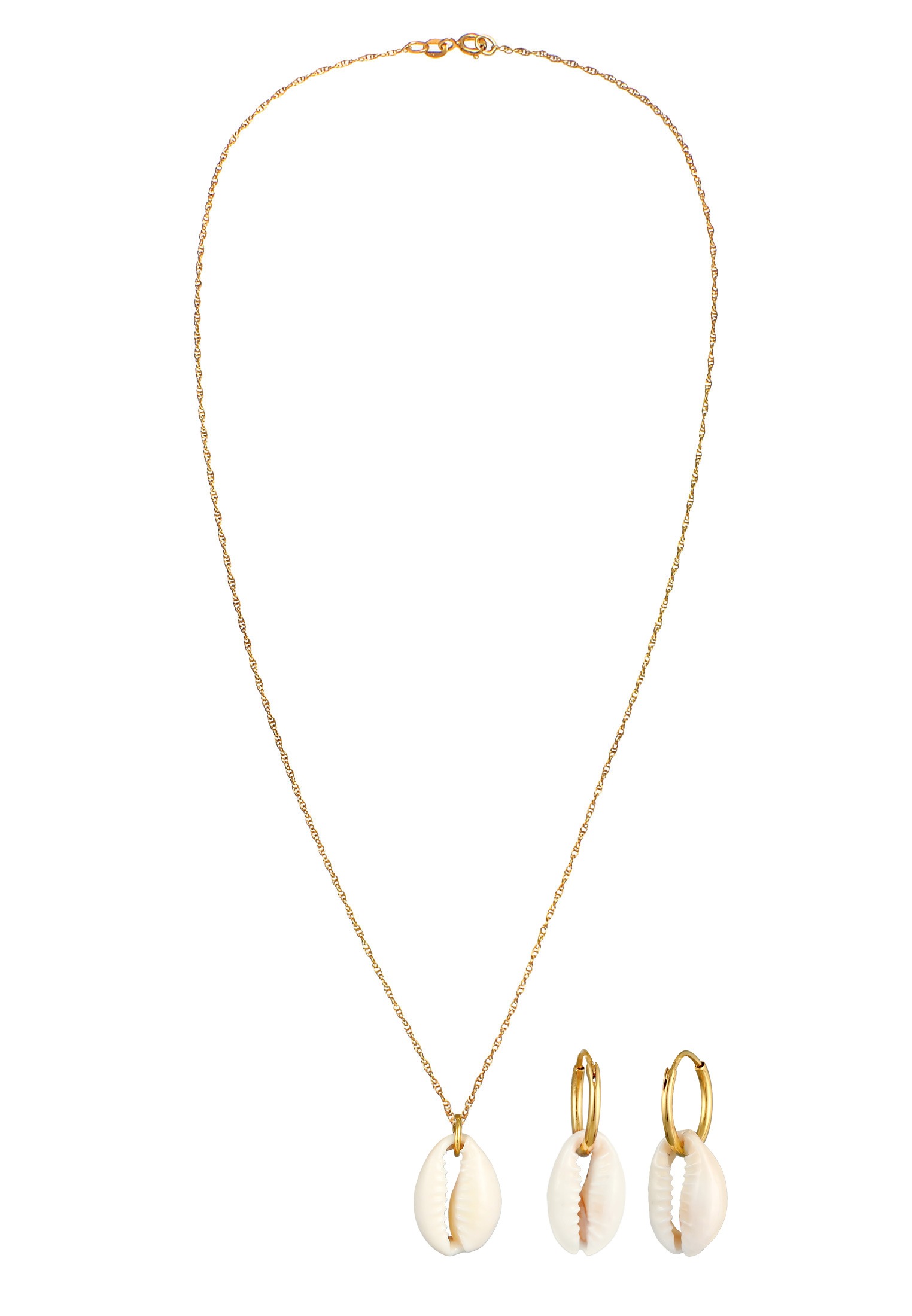 Elli Ohrring und Ketten Set »Schmuckset Kauri Muschel Kette Ohrringe 925 Silber«