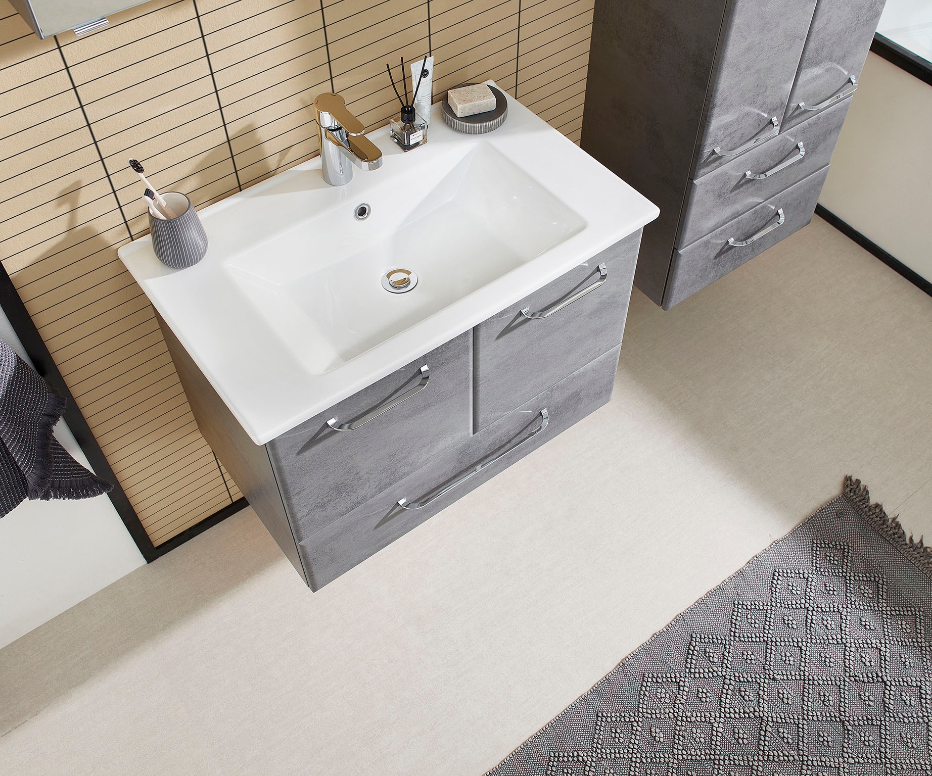 Saphir Badmöbel-Set »Quickset 945 Keramik-Waschtisch mit Unterschrank, 75 cm breit« 1 Stk. tlg.