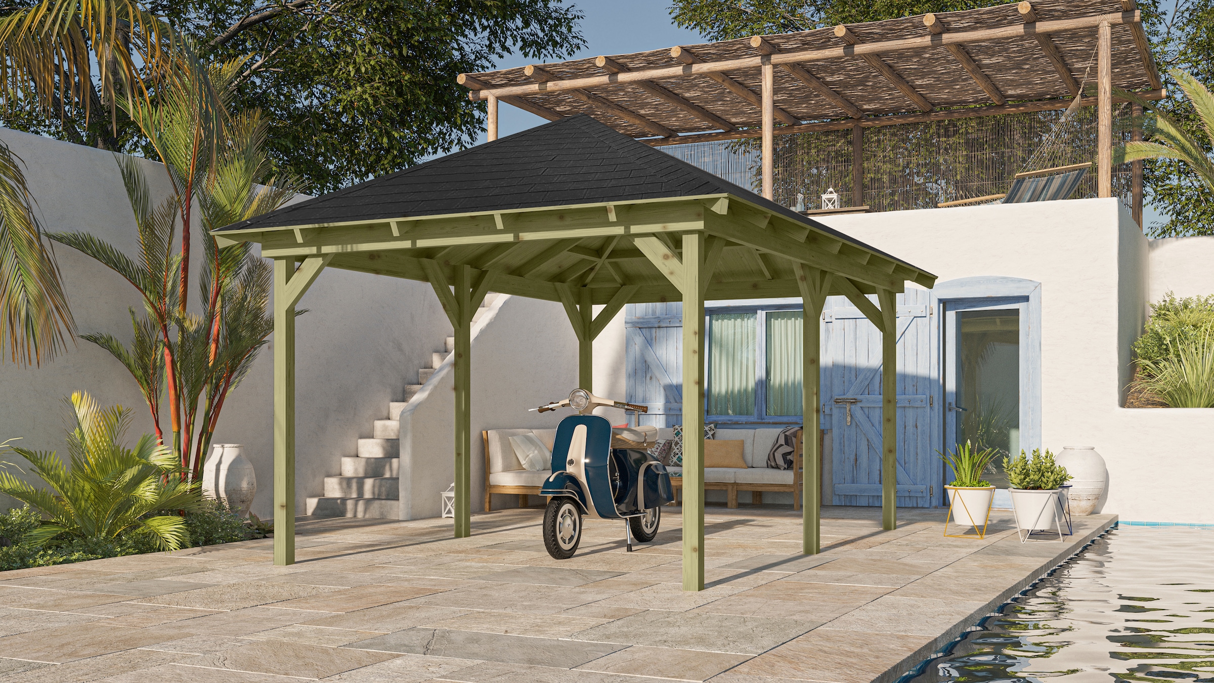 Karibu Pavillon »Perida« BxTxH: 345x485x296 cm, mit schwarzen Dachschindeln