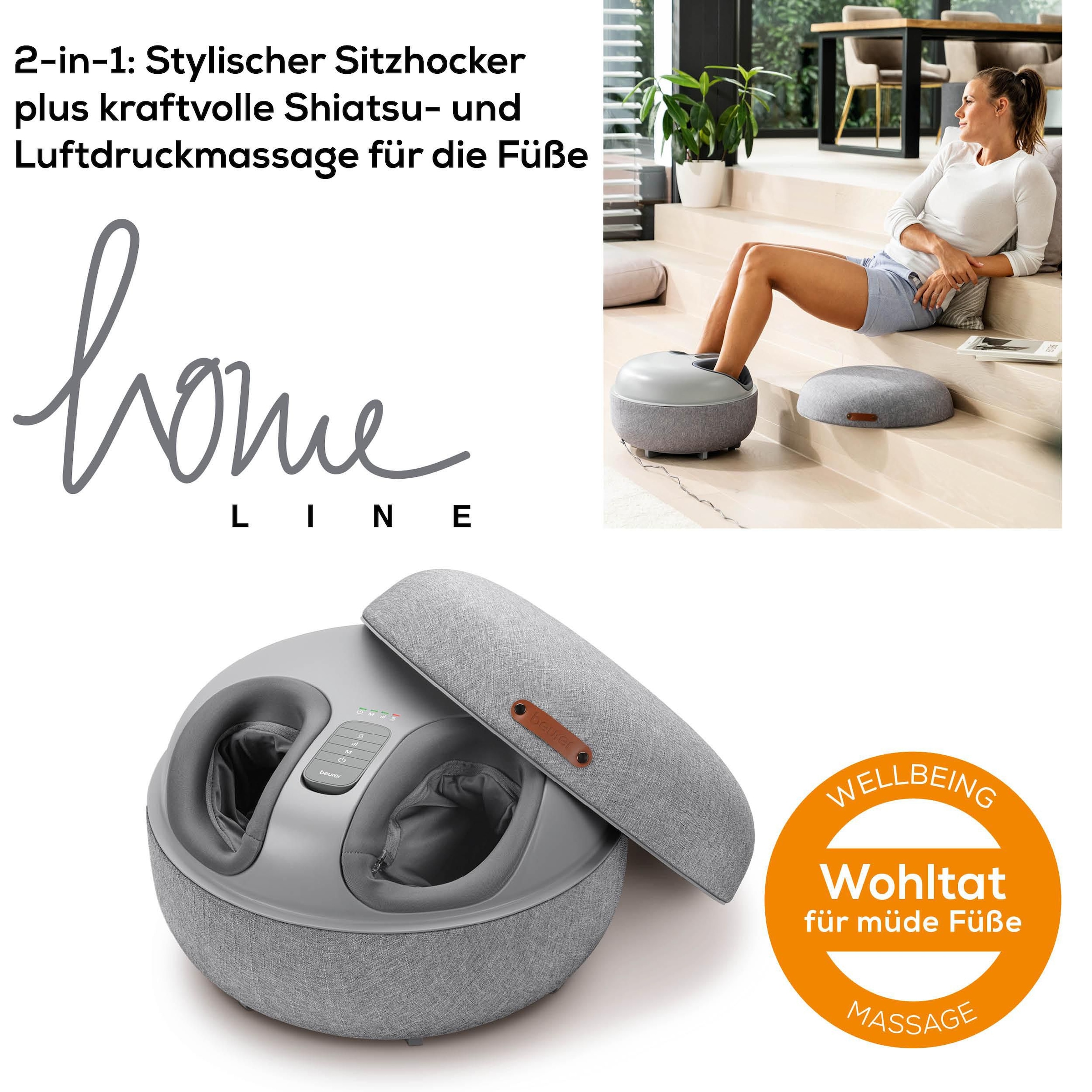 BEURER Shiatsu-Fußmassagegerät »Beurer FM 120 Massagegerät, 2-in-1: Hocker und Massagegerät«, Mit Luftkompressionsmassage und Shiatsu-Massage, inkl. Wärmefunktion