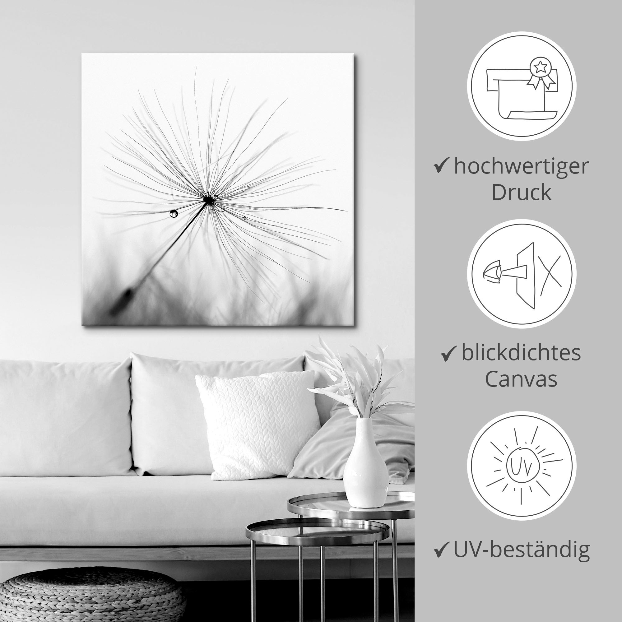 Artland Wandbild »Pusteblume Schirmchen«, Blumen, (1 St.), als Alubild, Outdoorbild, Leinwandbild, Poster, Wandaufkleber